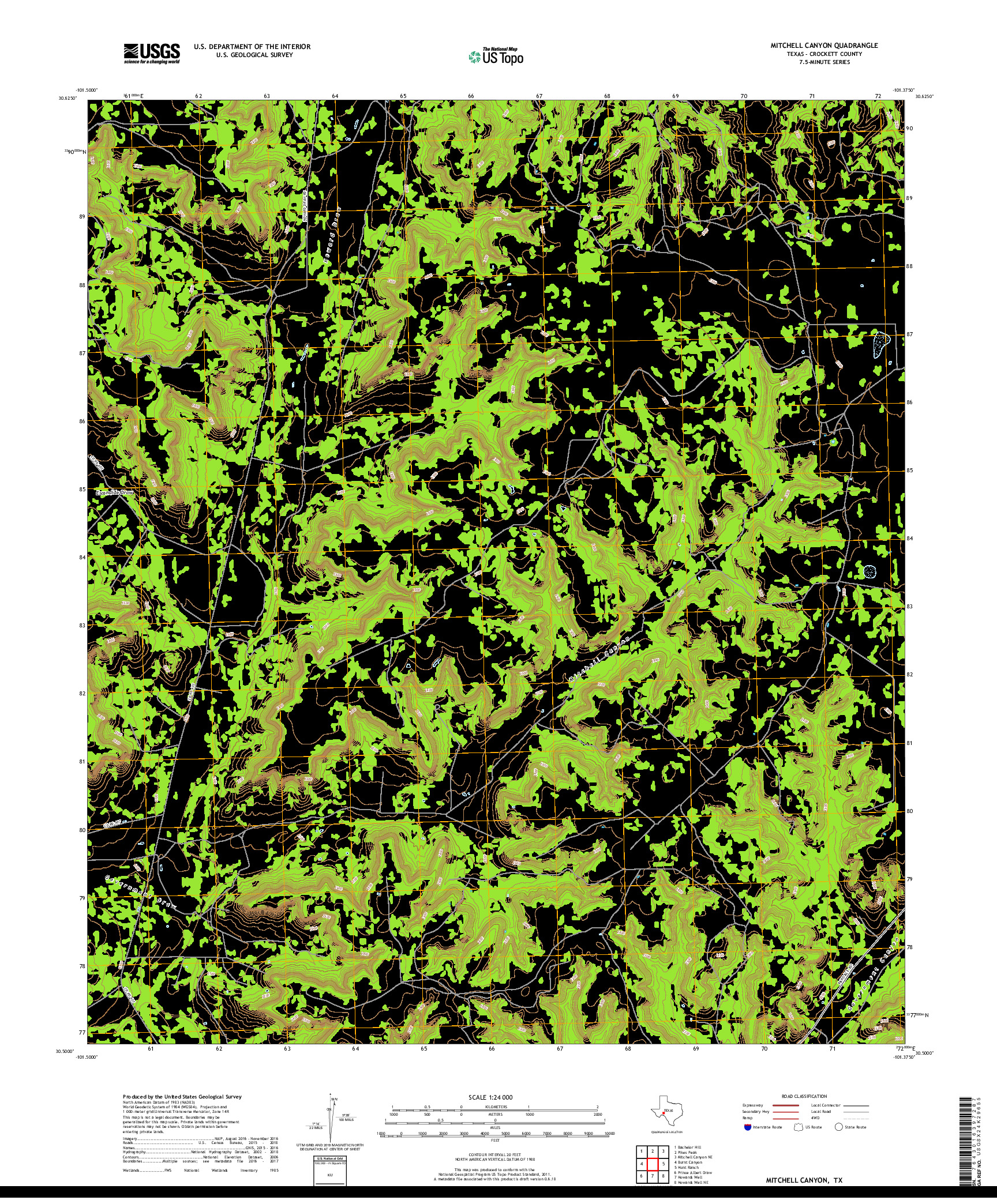 USGS US TOPO 7.5-MINUTE MAP FOR MITCHELL CANYON, TX 2019