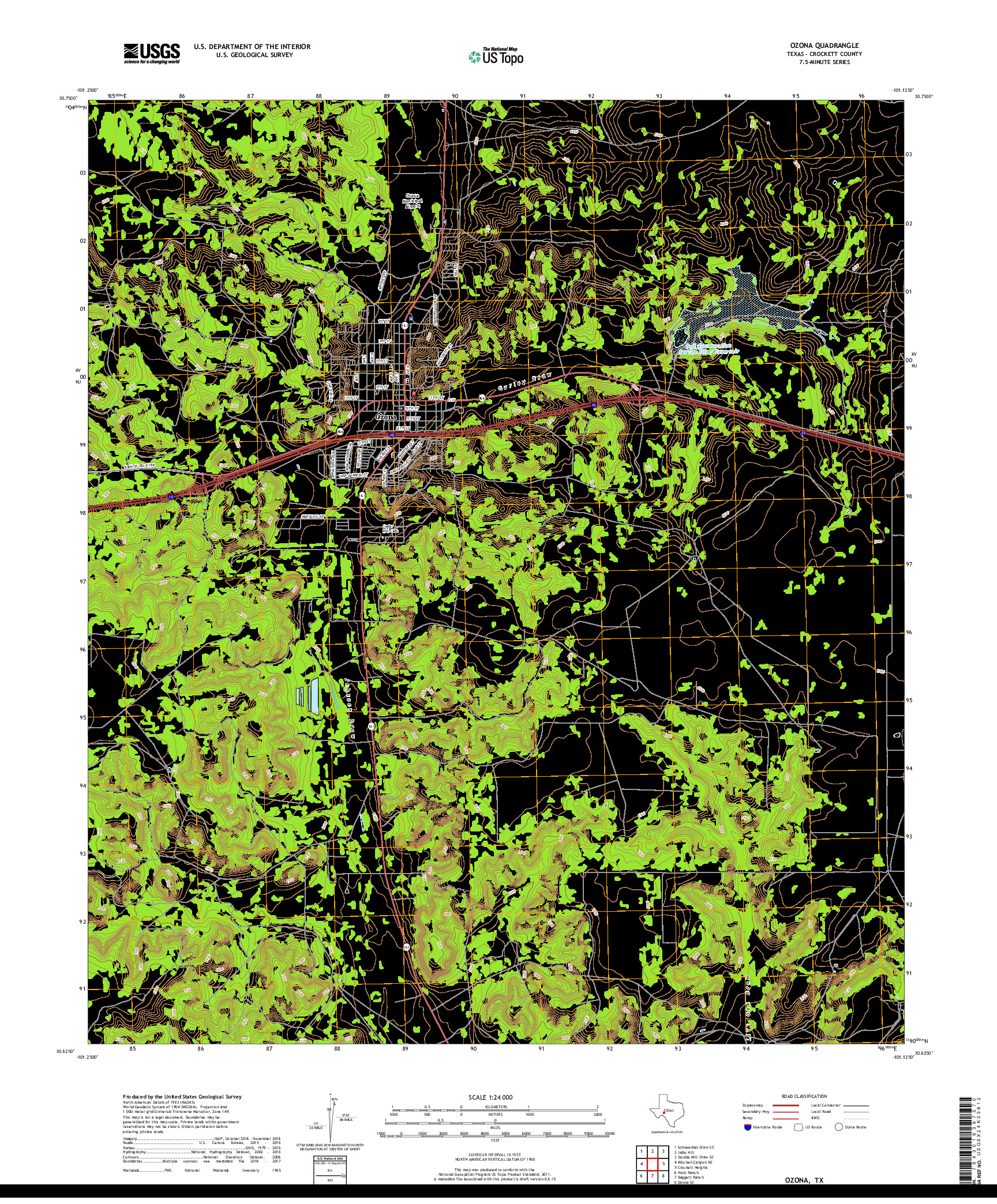 USGS US TOPO 7.5-MINUTE MAP FOR OZONA, TX 2019