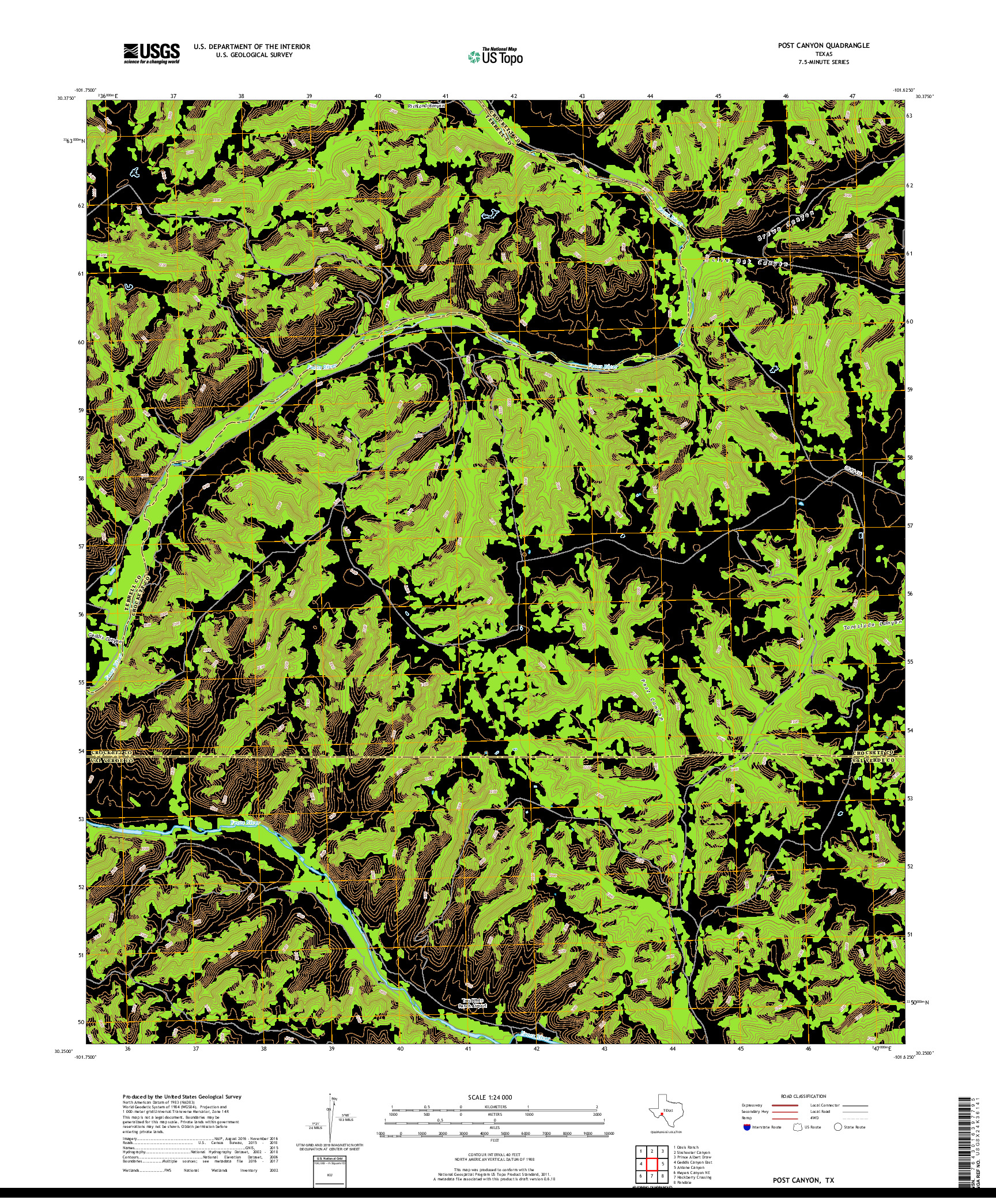 USGS US TOPO 7.5-MINUTE MAP FOR POST CANYON, TX 2019