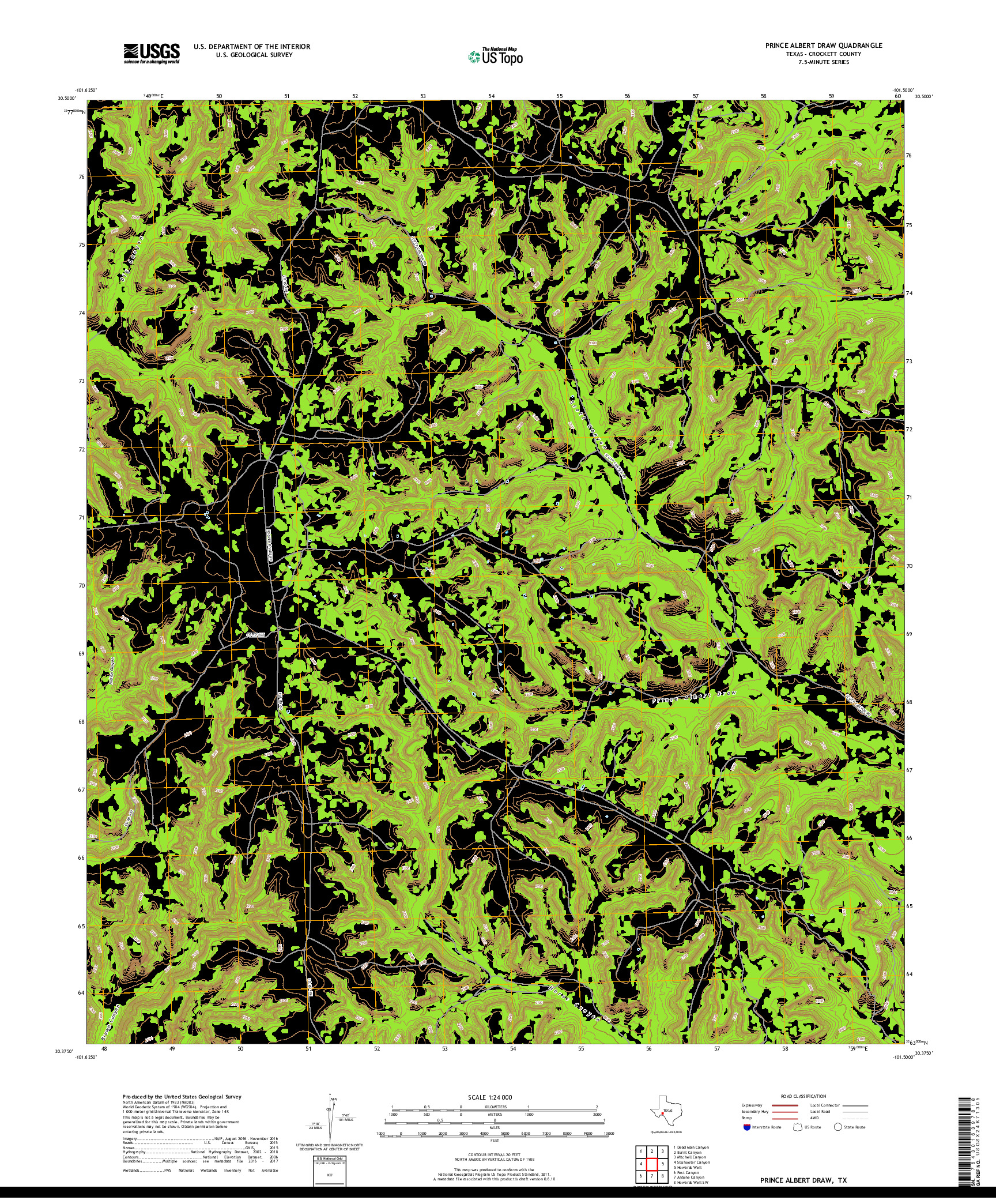 USGS US TOPO 7.5-MINUTE MAP FOR PRINCE ALBERT DRAW, TX 2019