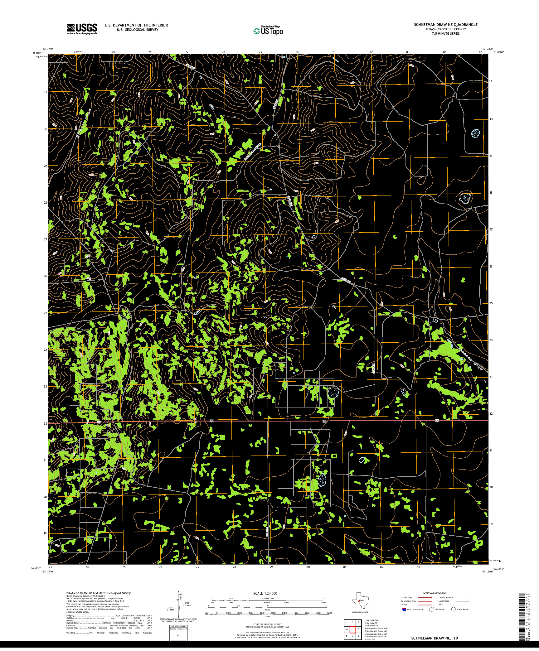 USGS US TOPO 7.5-MINUTE MAP FOR SCHNEEMAN DRAW NE, TX 2019