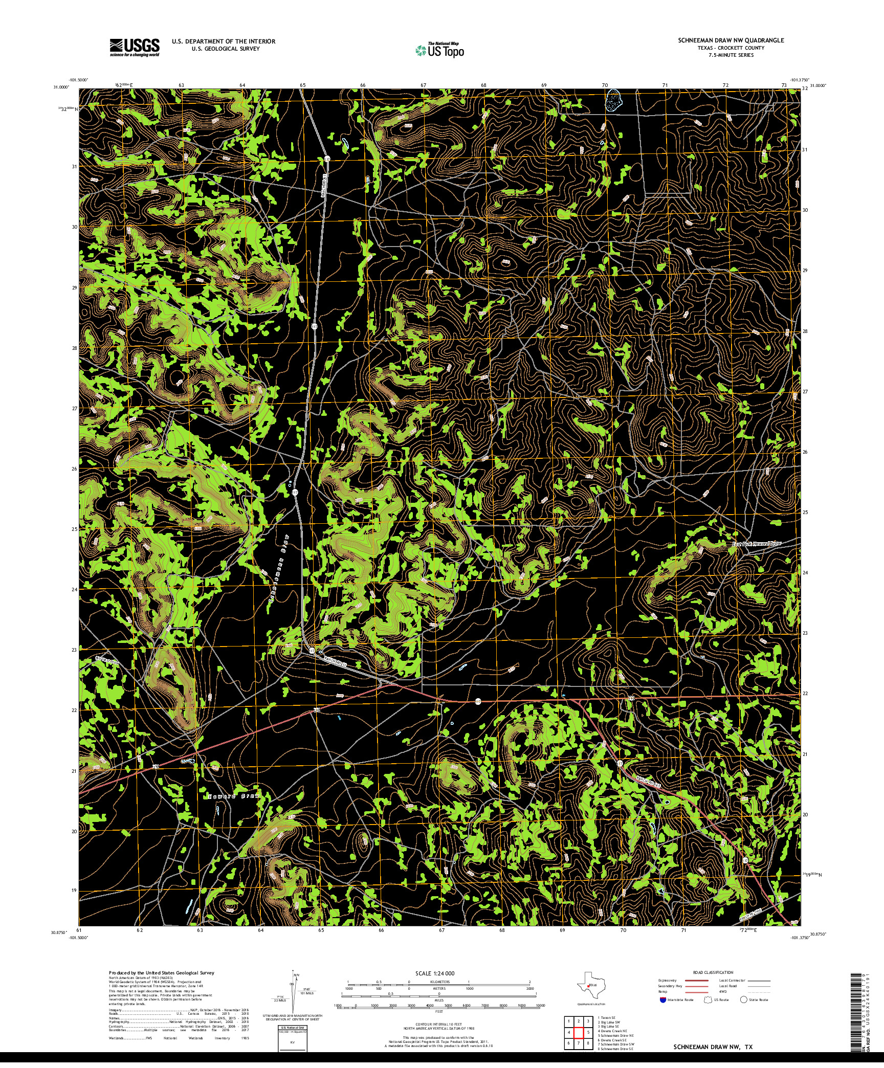 USGS US TOPO 7.5-MINUTE MAP FOR SCHNEEMAN DRAW NW, TX 2019