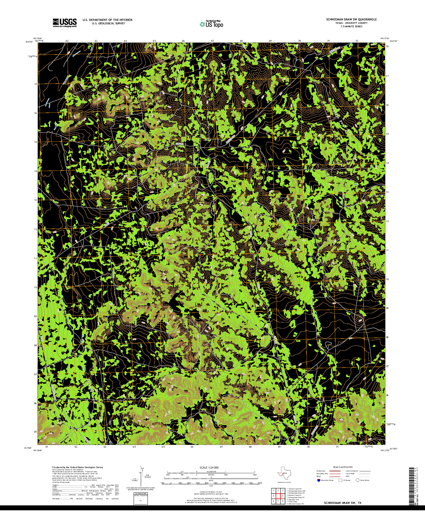 USGS US TOPO 7.5-MINUTE MAP FOR SCHNEEMAN DRAW SW, TX 2019