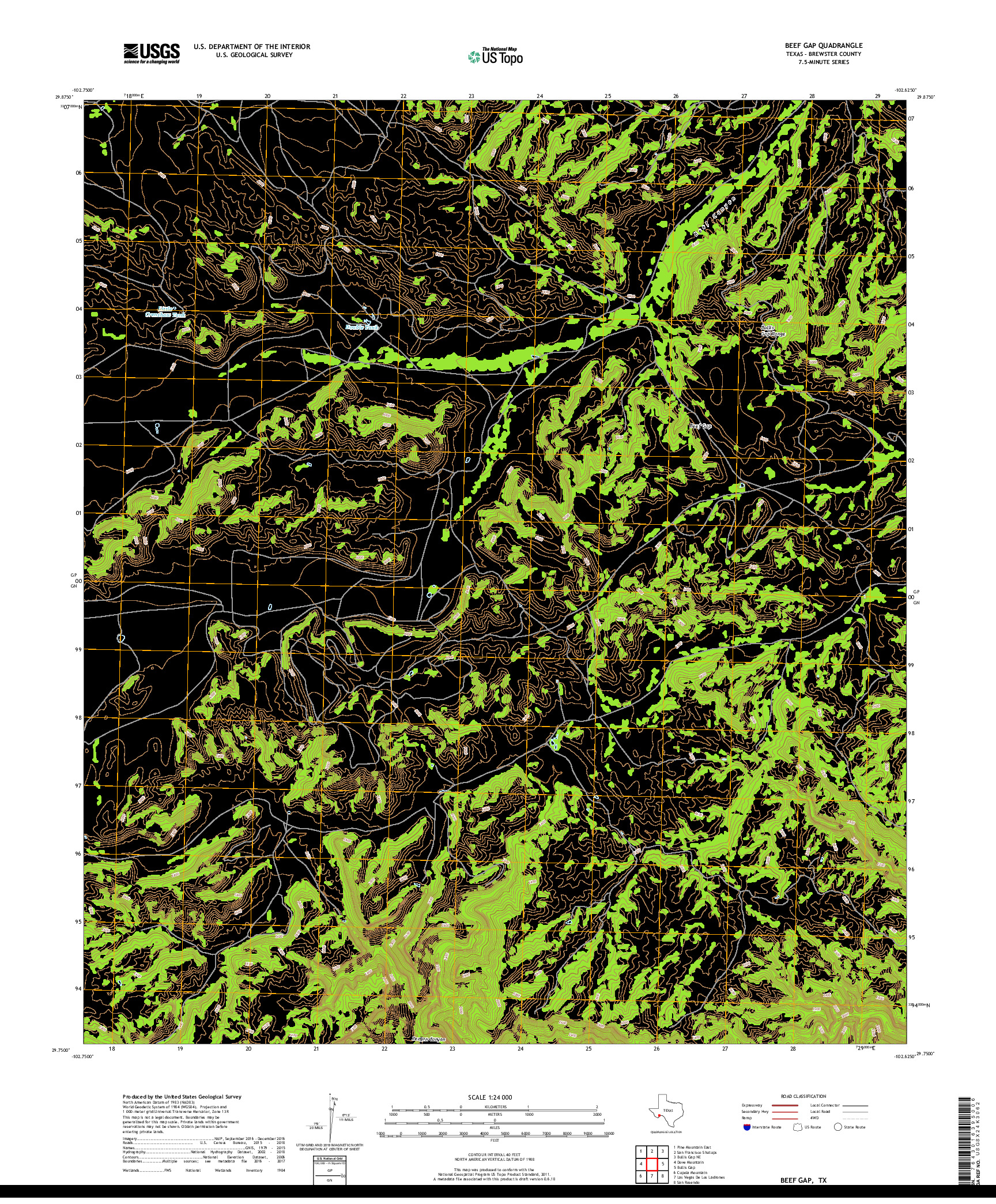 USGS US TOPO 7.5-MINUTE MAP FOR BEEF GAP, TX 2019