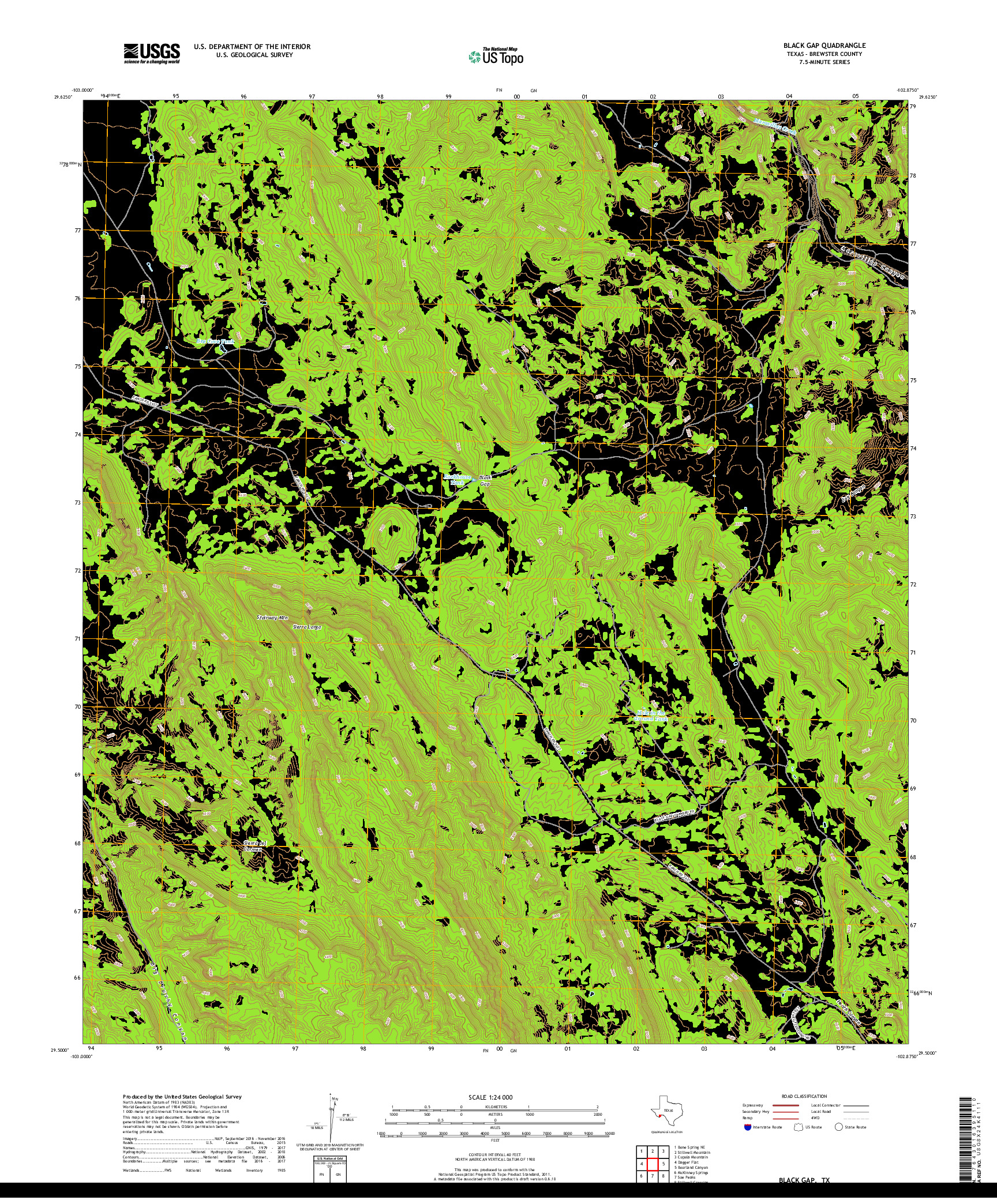 USGS US TOPO 7.5-MINUTE MAP FOR BLACK GAP, TX 2019