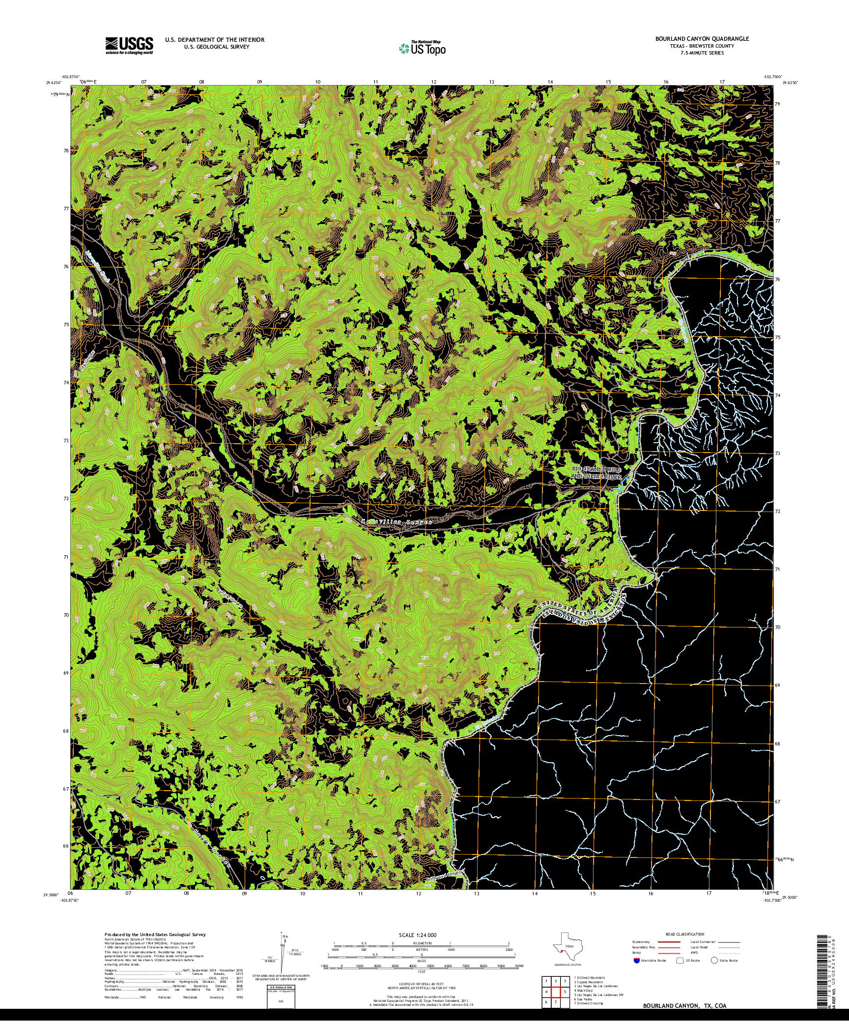 USGS US TOPO 7.5-MINUTE MAP FOR BOURLAND CANYON, TX,COA 2019