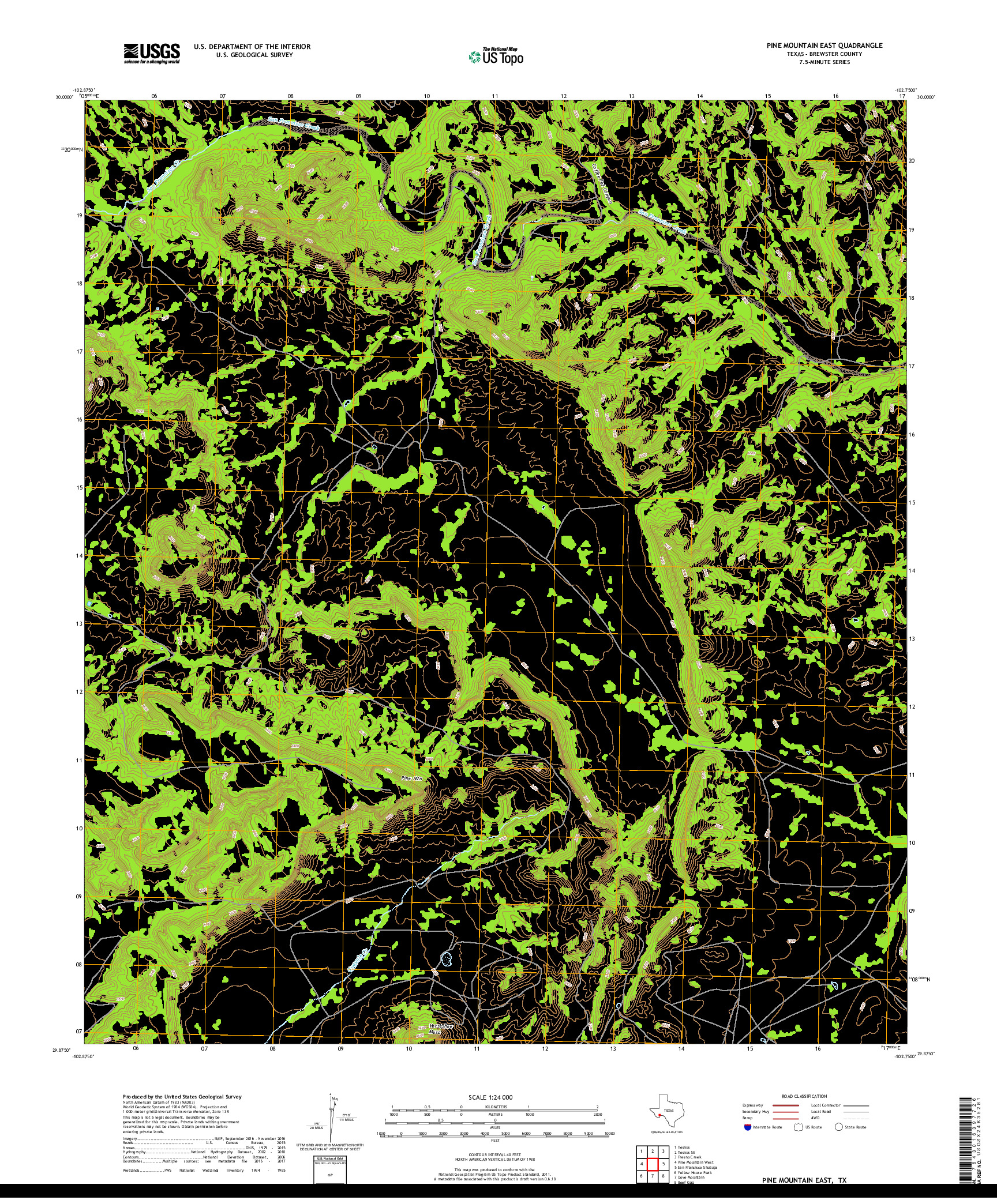 USGS US TOPO 7.5-MINUTE MAP FOR PINE MOUNTAIN EAST, TX 2019