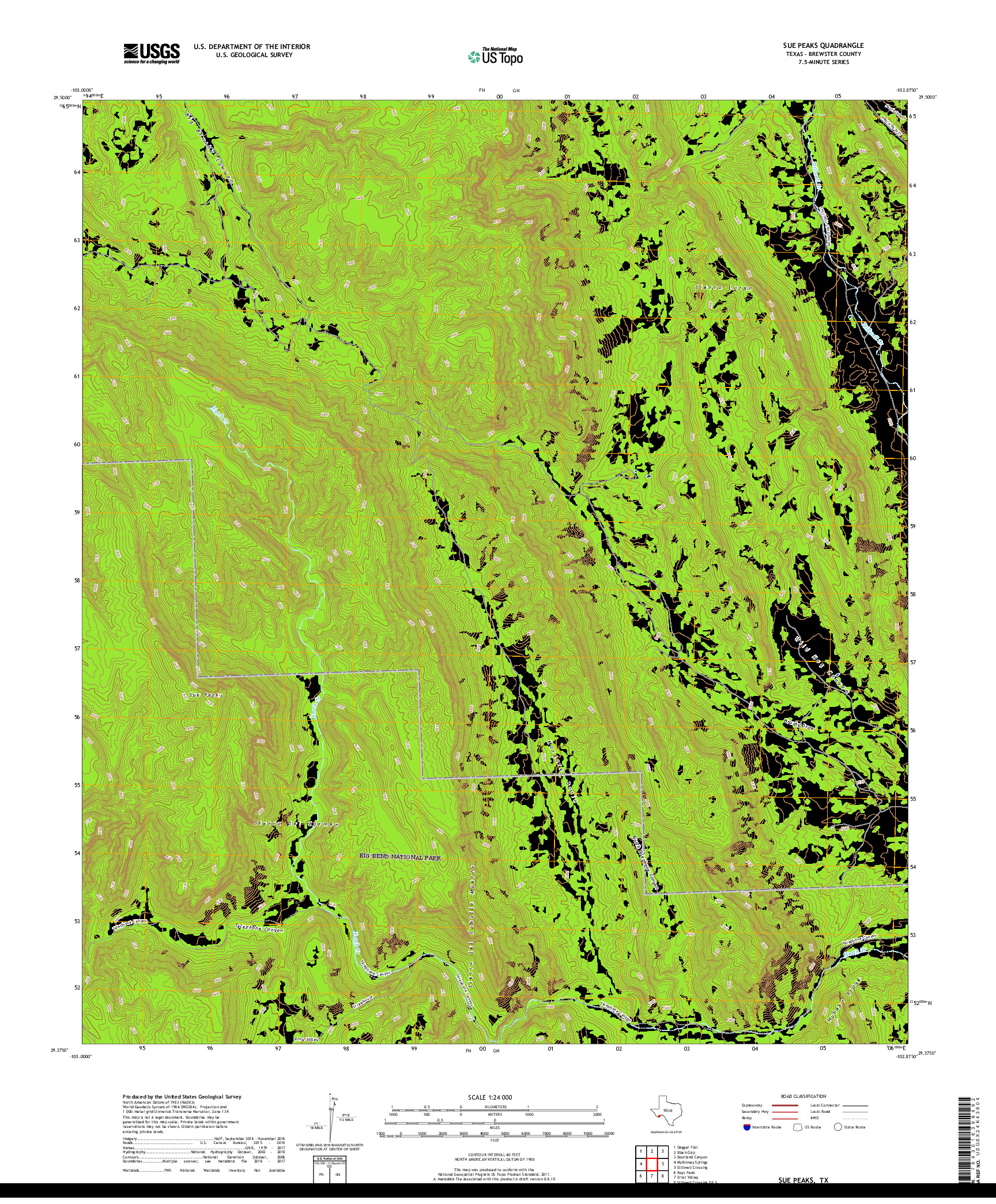 USGS US TOPO 7.5-MINUTE MAP FOR SUE PEAKS, TX 2019