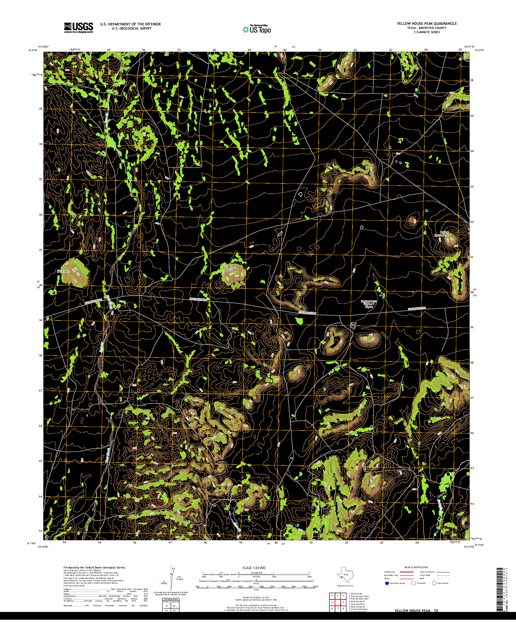 USGS US TOPO 7.5-MINUTE MAP FOR YELLOW HOUSE PEAK, TX 2019