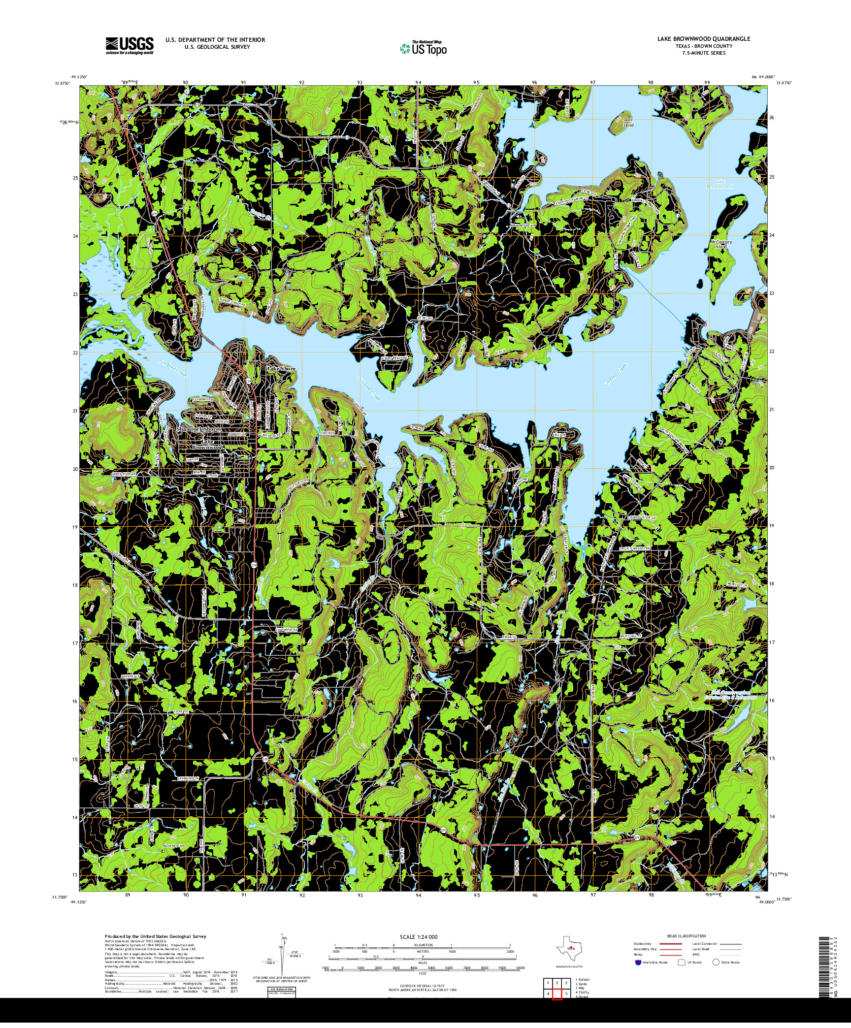 USGS US TOPO 7.5-MINUTE MAP FOR LAKE BROWNWOOD, TX 2019