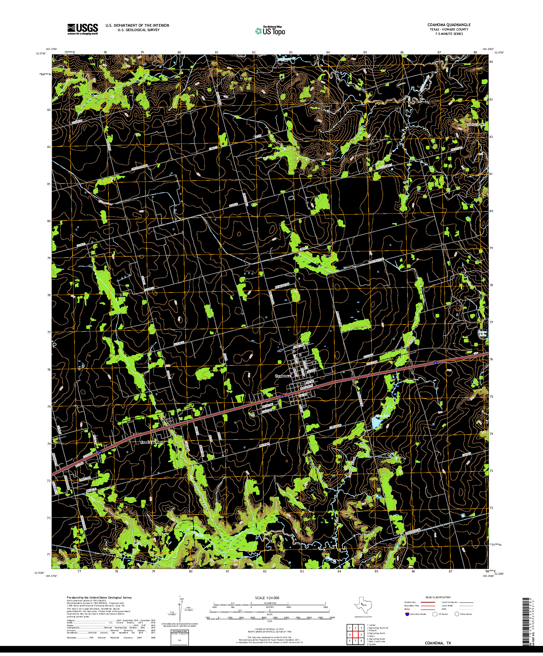 USGS US TOPO 7.5-MINUTE MAP FOR COAHOMA, TX 2019