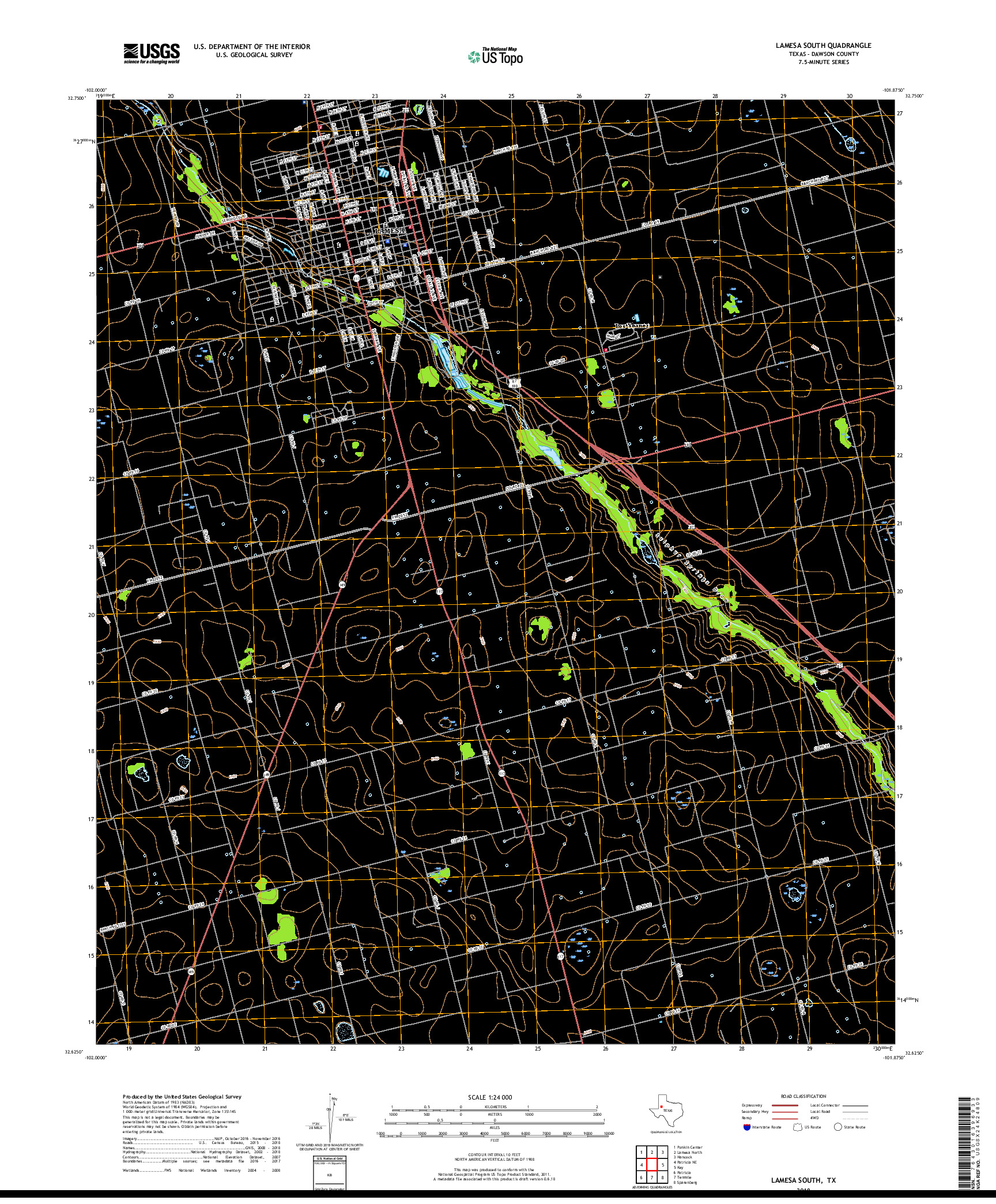 USGS US TOPO 7.5-MINUTE MAP FOR LAMESA SOUTH, TX 2019