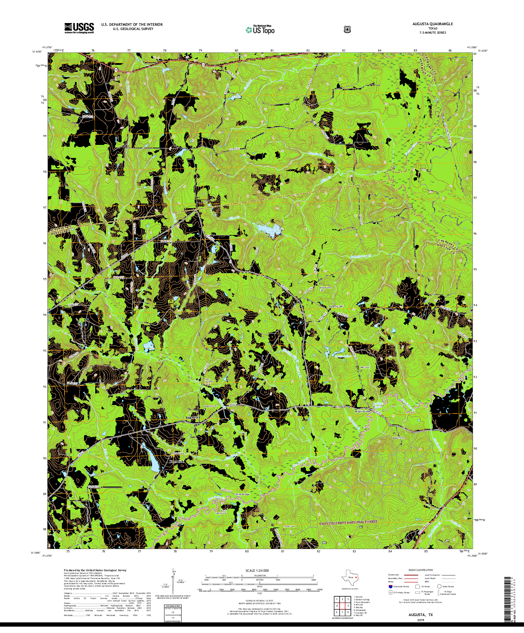 USGS US TOPO 7.5-MINUTE MAP FOR AUGUSTA, TX 2019