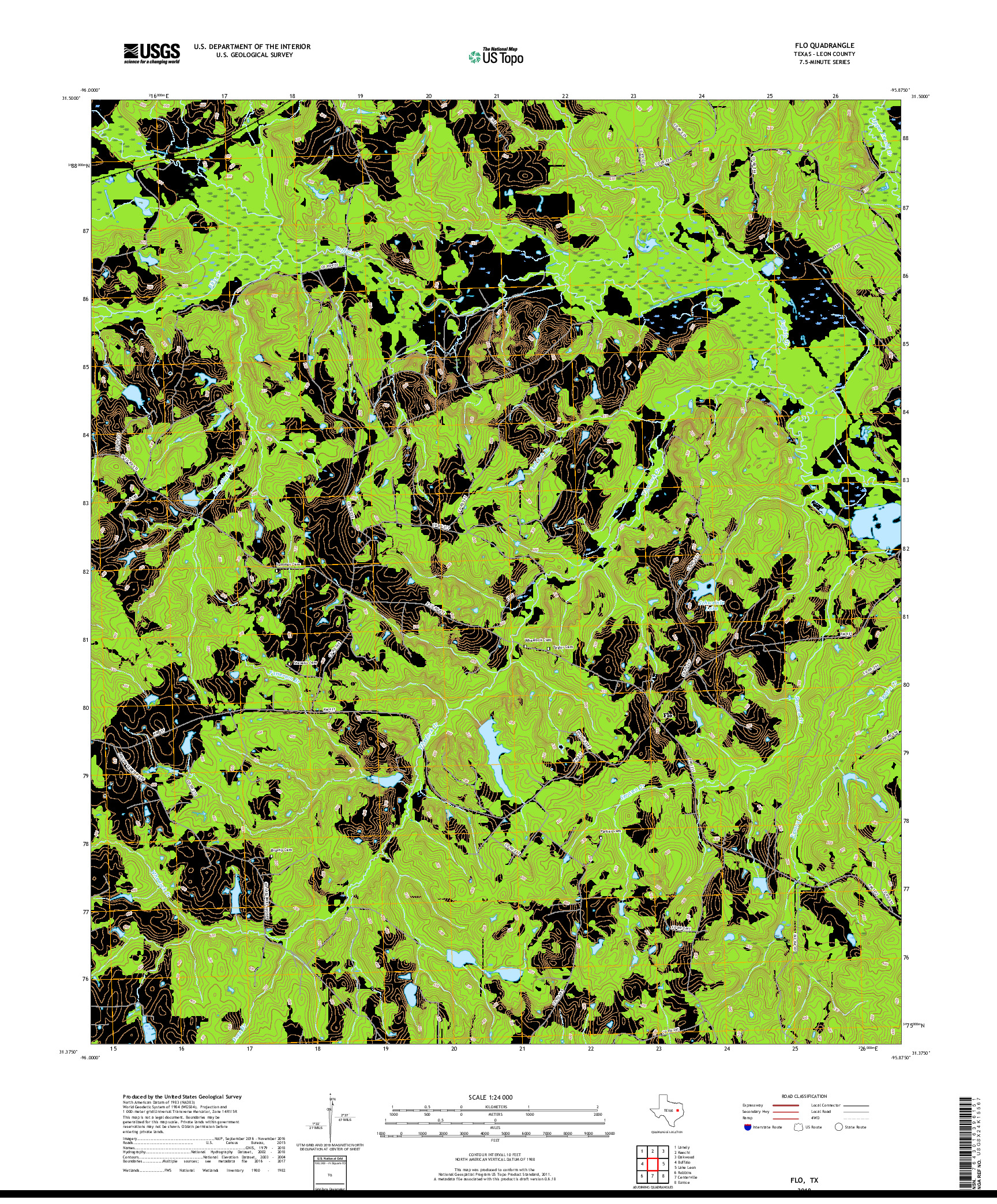 USGS US TOPO 7.5-MINUTE MAP FOR FLO, TX 2019