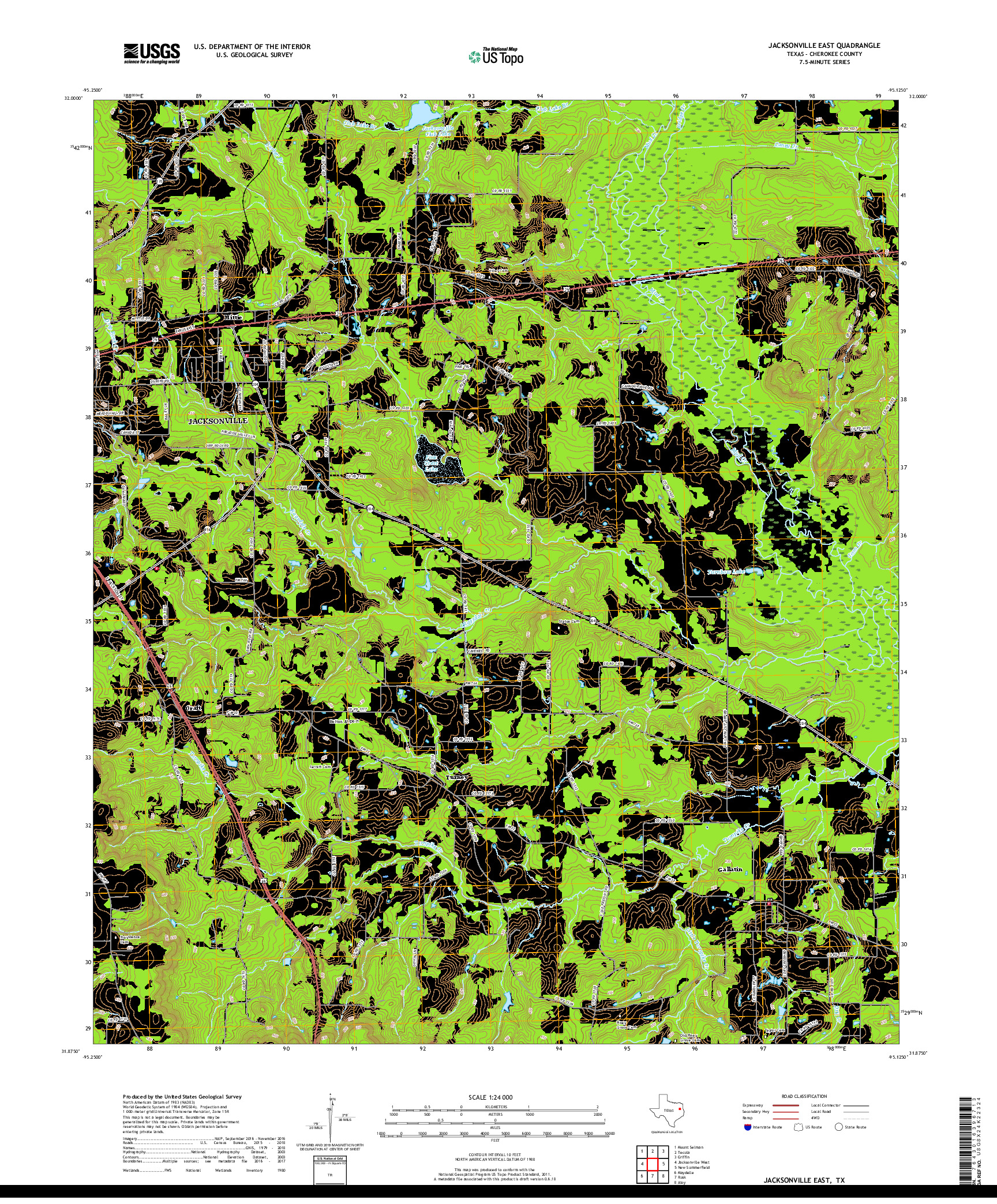 USGS US TOPO 7.5-MINUTE MAP FOR JACKSONVILLE EAST, TX 2019