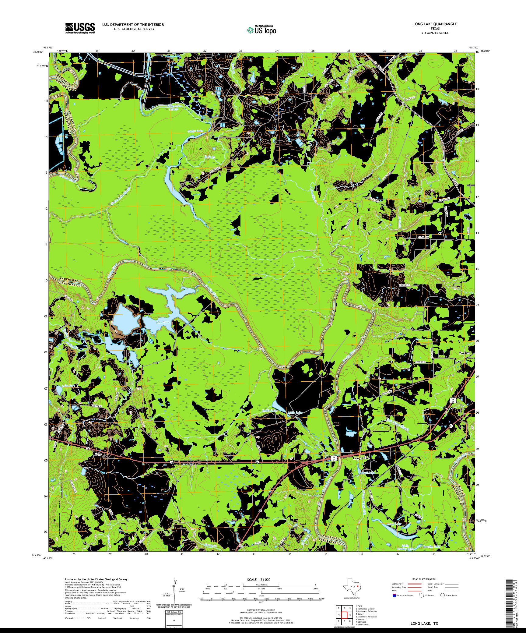 USGS US TOPO 7.5-MINUTE MAP FOR LONG LAKE, TX 2019