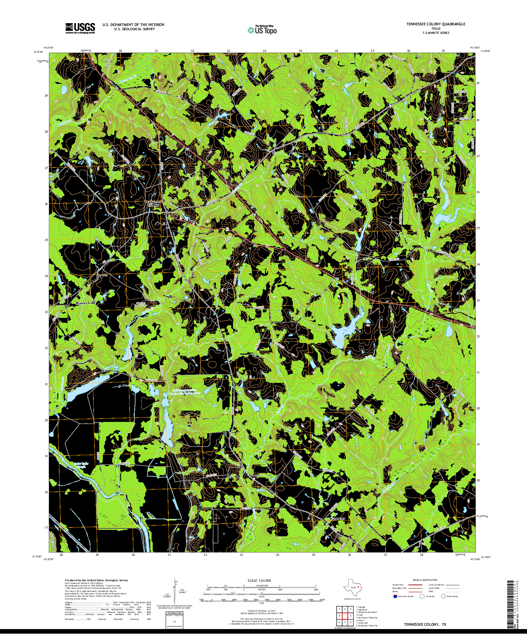 USGS US TOPO 7.5-MINUTE MAP FOR TENNESSEE COLONY, TX 2019