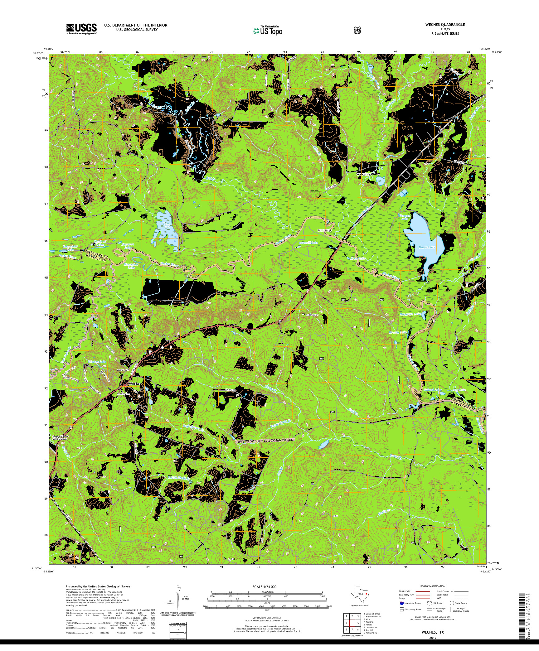 USGS US TOPO 7.5-MINUTE MAP FOR WECHES, TX 2019