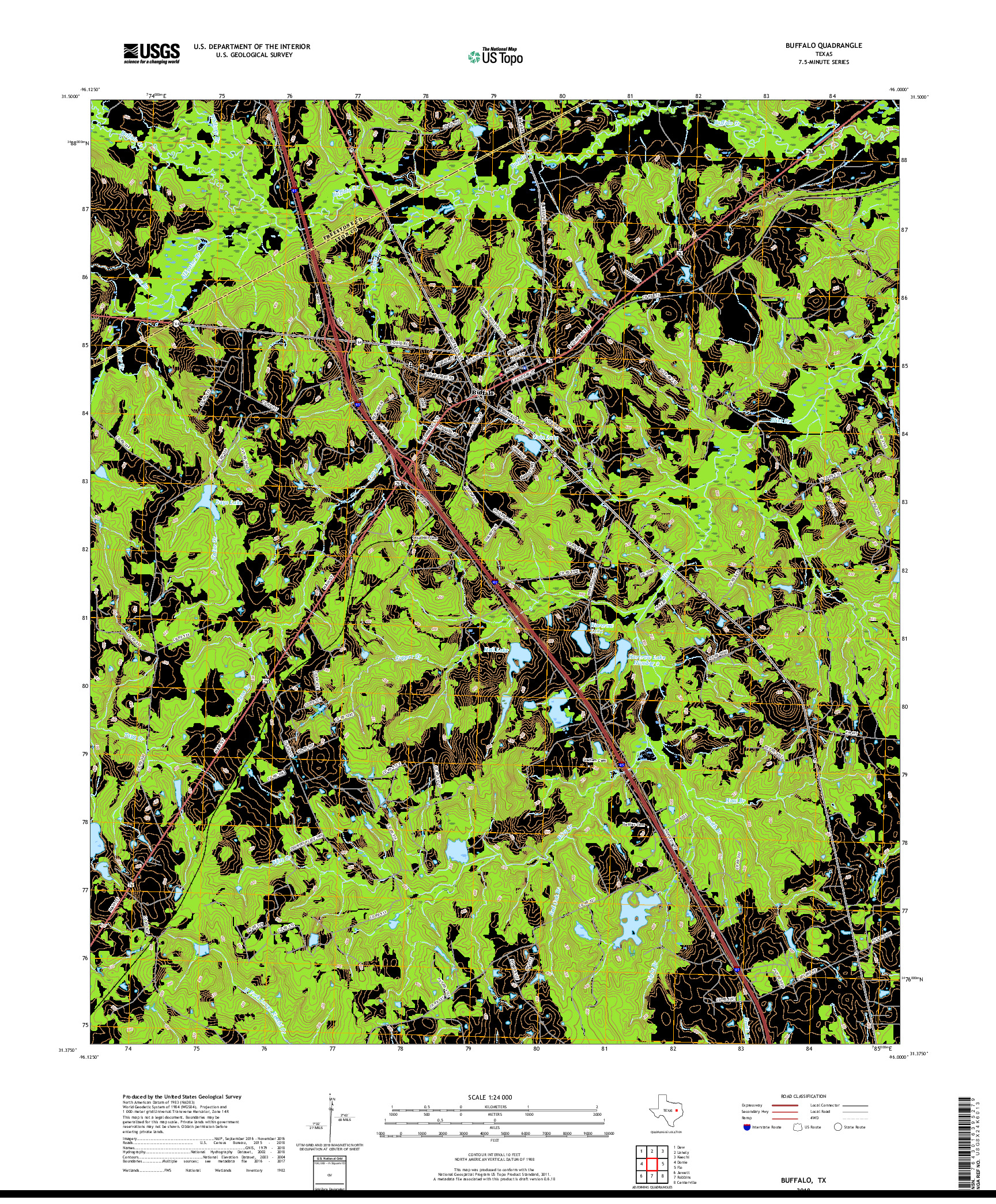 USGS US TOPO 7.5-MINUTE MAP FOR BUFFALO, TX 2019