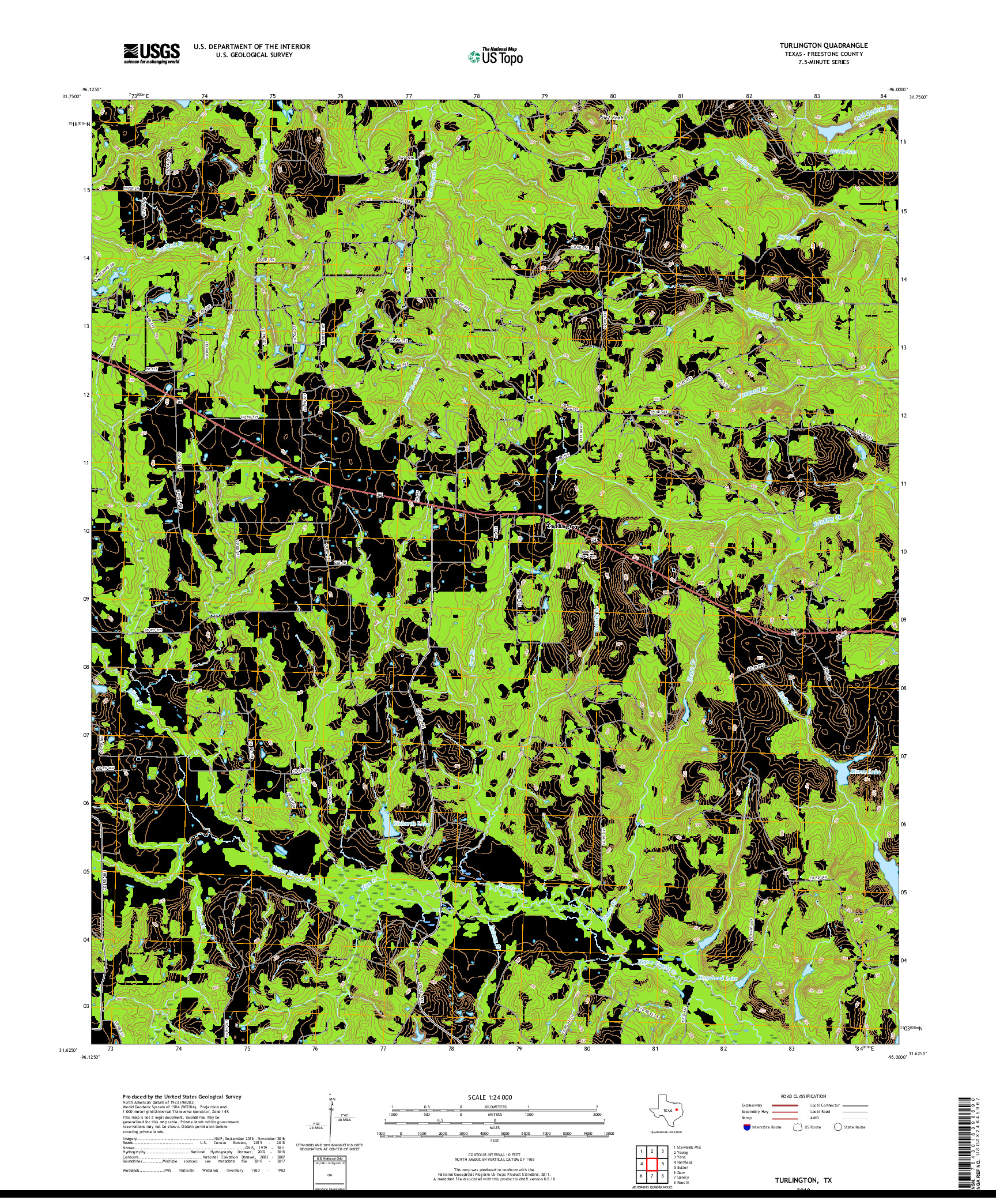 USGS US TOPO 7.5-MINUTE MAP FOR TURLINGTON, TX 2019