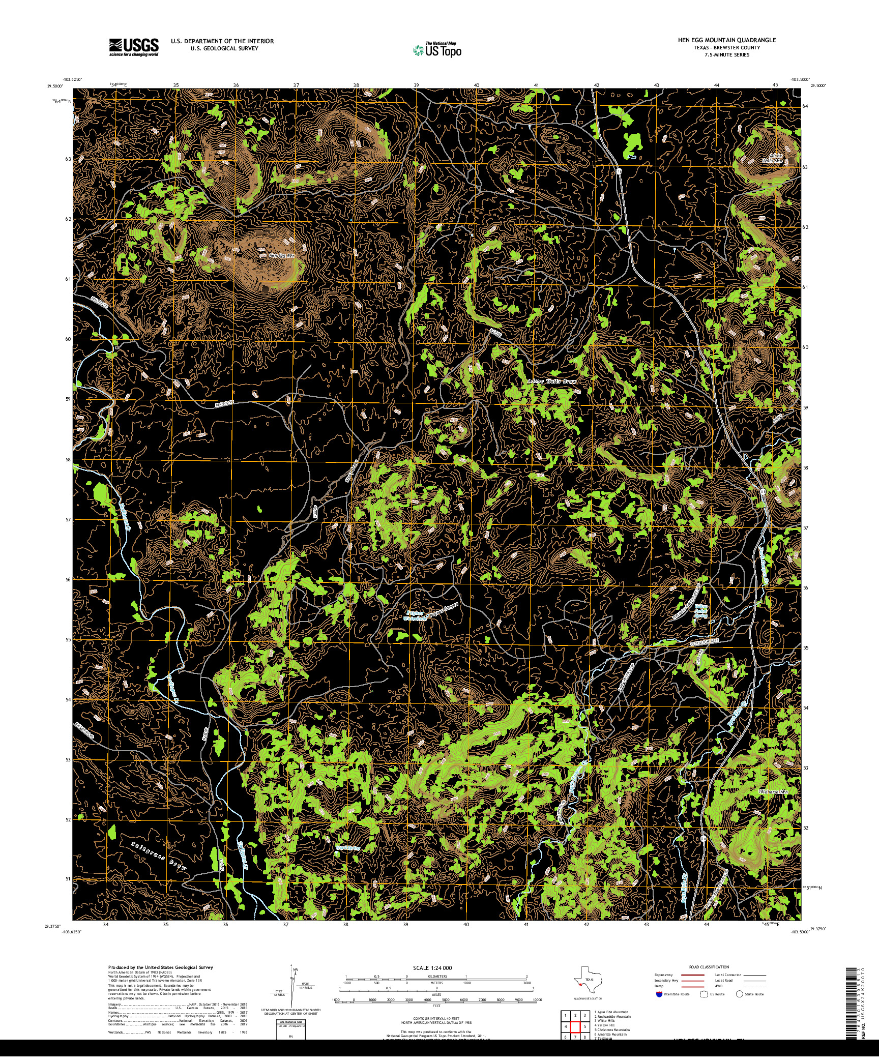 USGS US TOPO 7.5-MINUTE MAP FOR HEN EGG MOUNTAIN, TX 2019