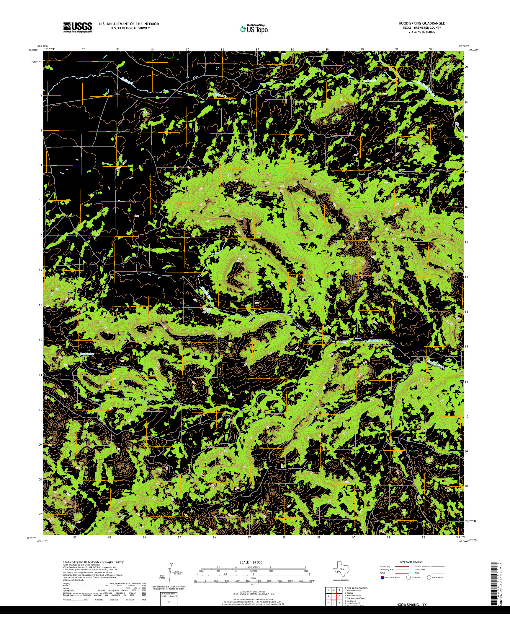 USGS US TOPO 7.5-MINUTE MAP FOR HOOD SPRING, TX 2019