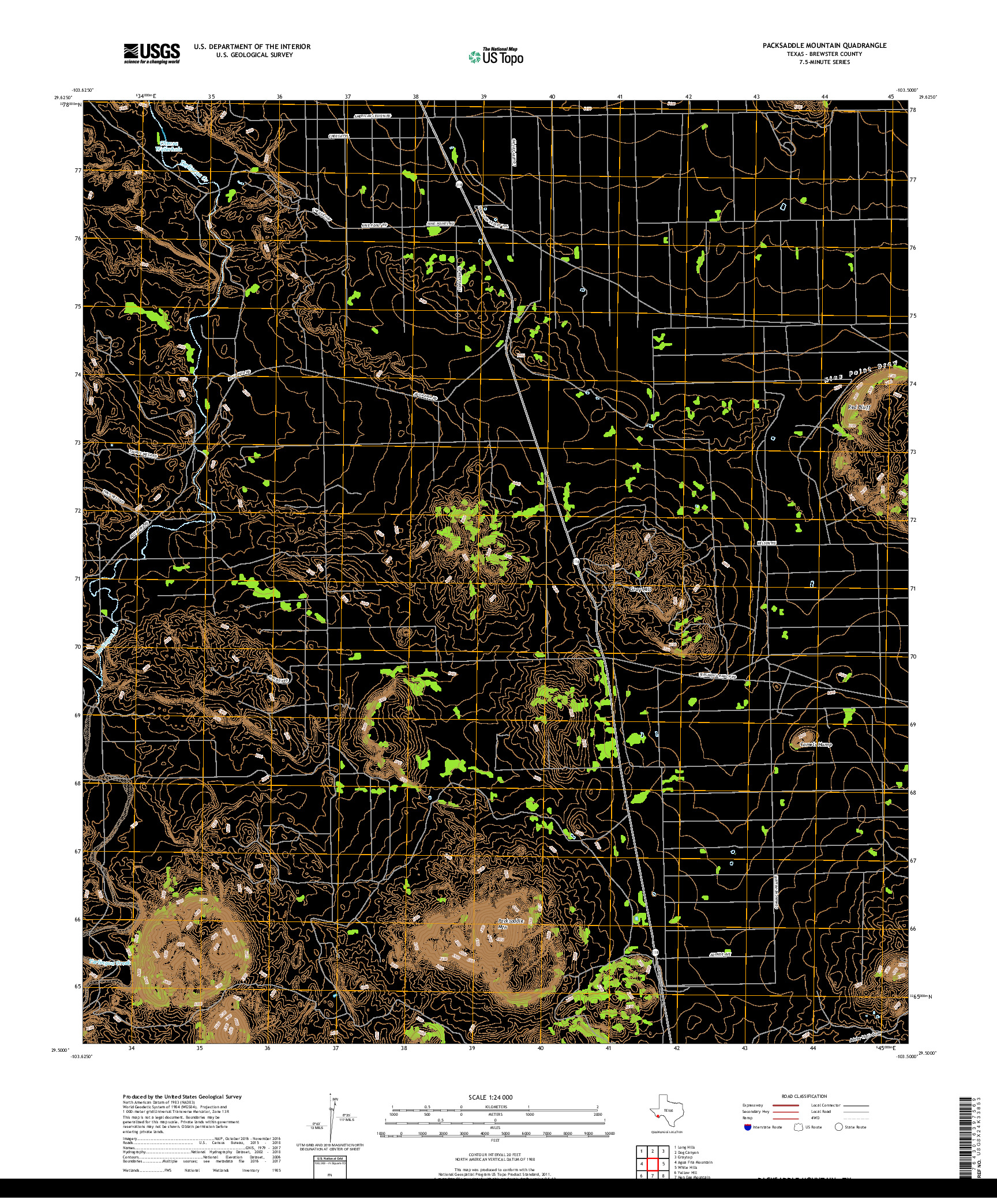 USGS US TOPO 7.5-MINUTE MAP FOR PACKSADDLE MOUNTAIN, TX 2019