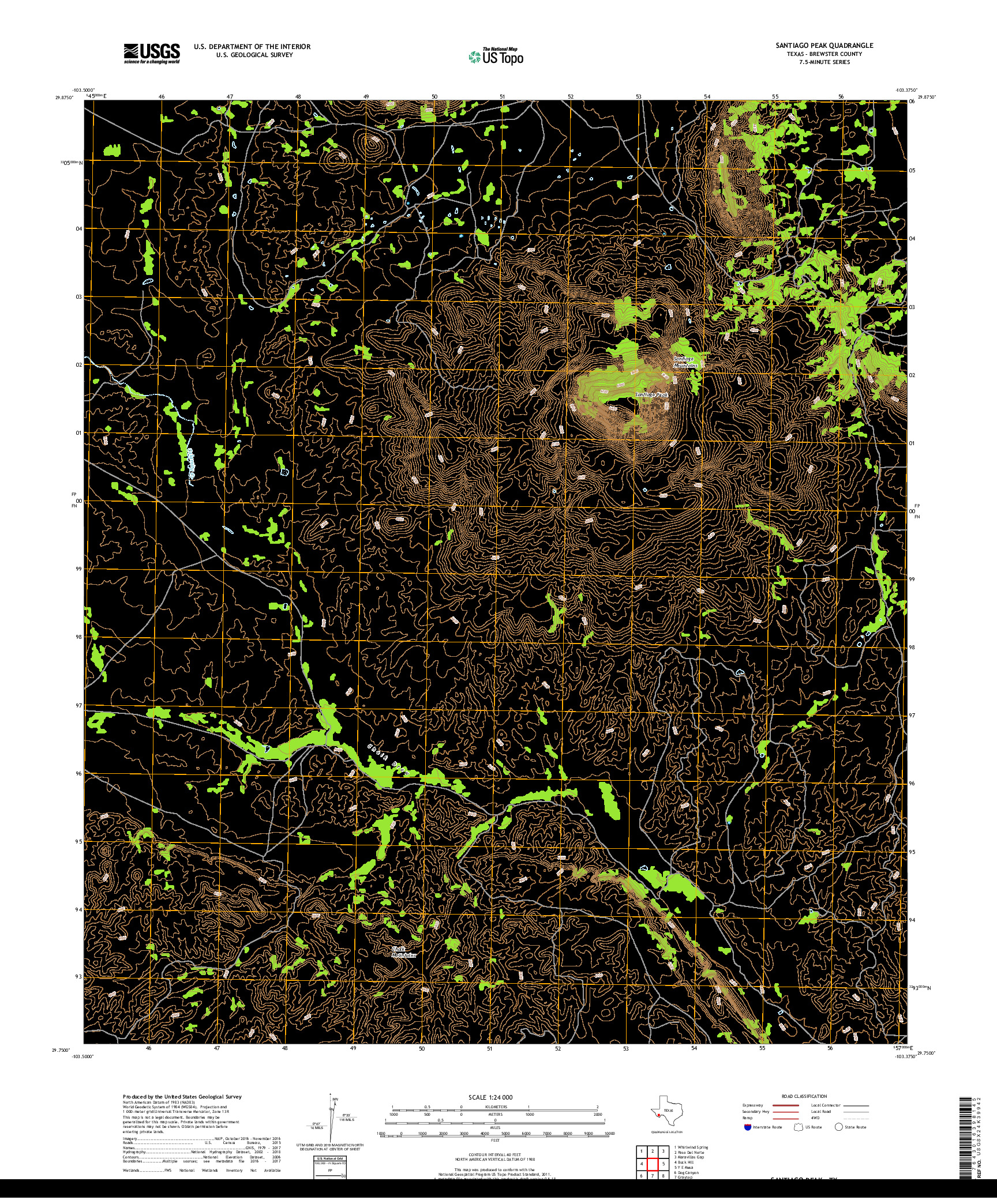 USGS US TOPO 7.5-MINUTE MAP FOR SANTIAGO PEAK, TX 2019