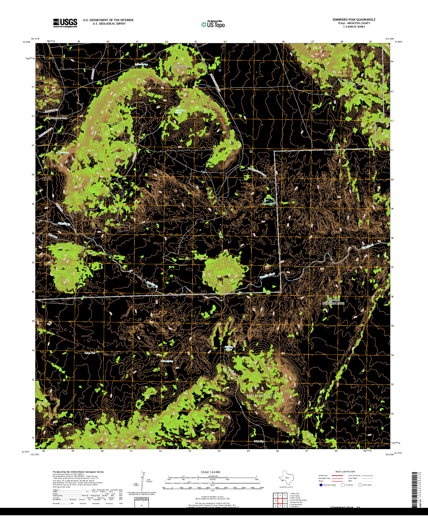 USGS US TOPO 7.5-MINUTE MAP FOR SOMBRERO PEAK, TX 2019