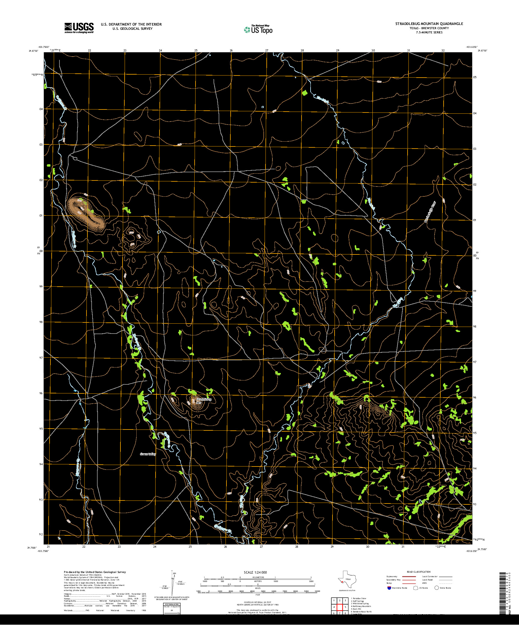 USGS US TOPO 7.5-MINUTE MAP FOR STRADDLEBUG MOUNTAIN, TX 2019