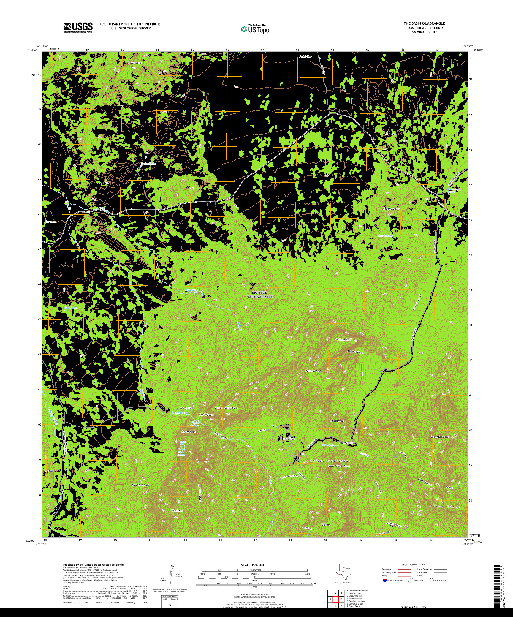 USGS US TOPO 7.5-MINUTE MAP FOR THE BASIN, TX 2019