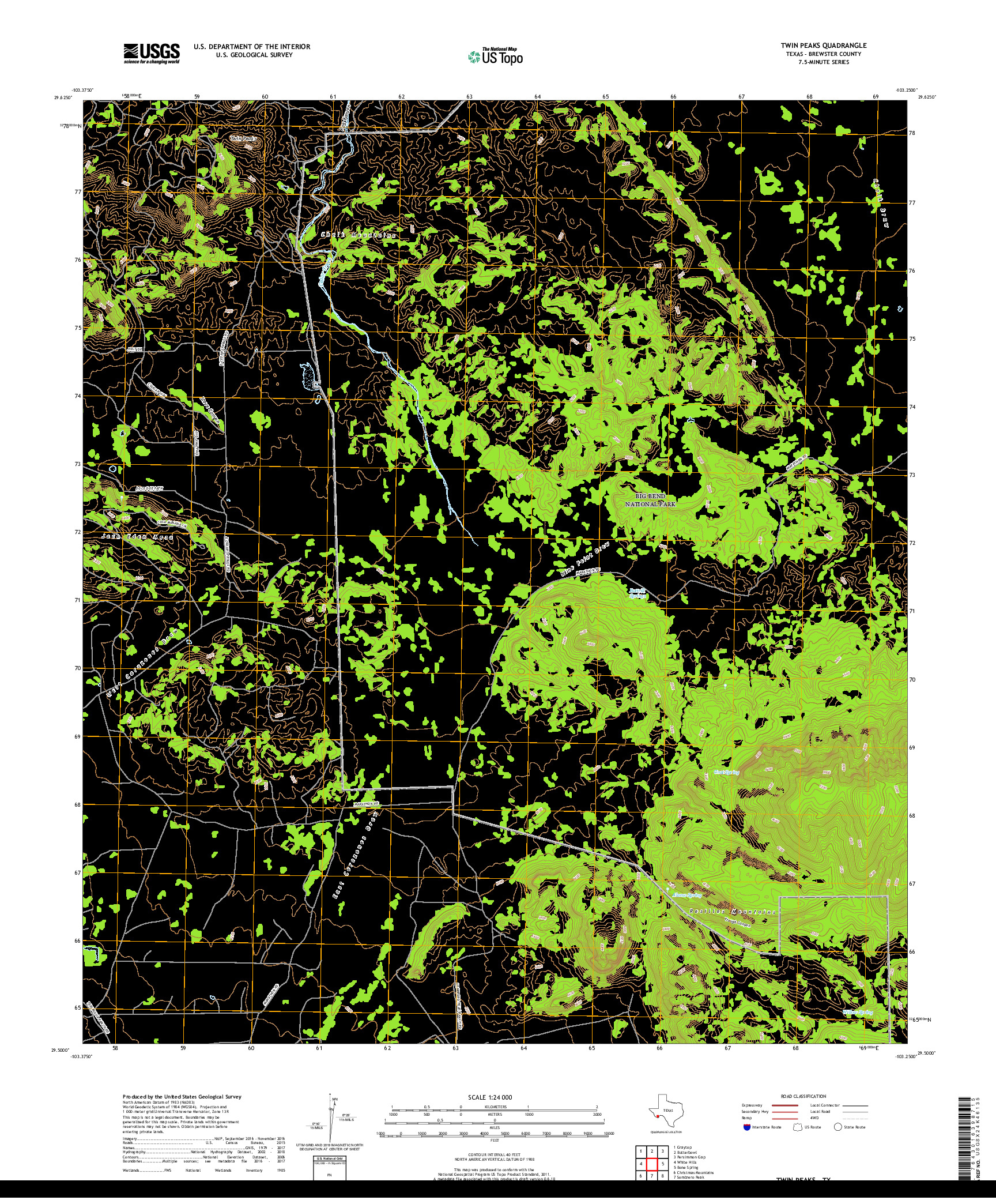 USGS US TOPO 7.5-MINUTE MAP FOR TWIN PEAKS, TX 2019