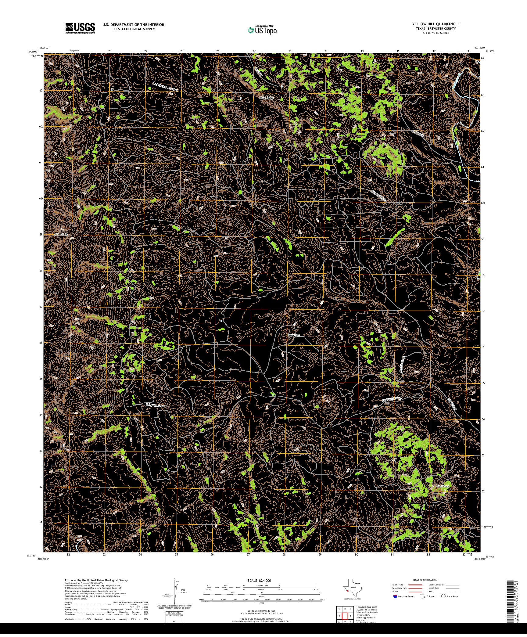 USGS US TOPO 7.5-MINUTE MAP FOR YELLOW HILL, TX 2019