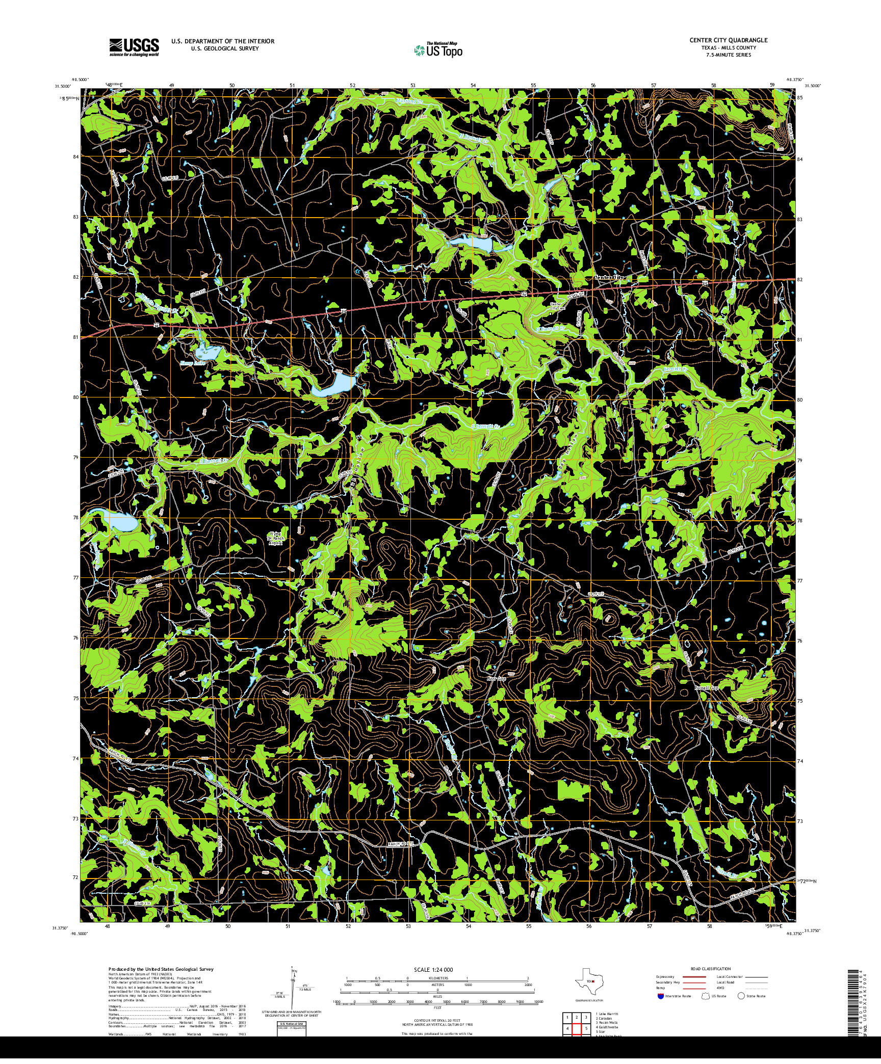 USGS US TOPO 7.5-MINUTE MAP FOR CENTER CITY, TX 2019