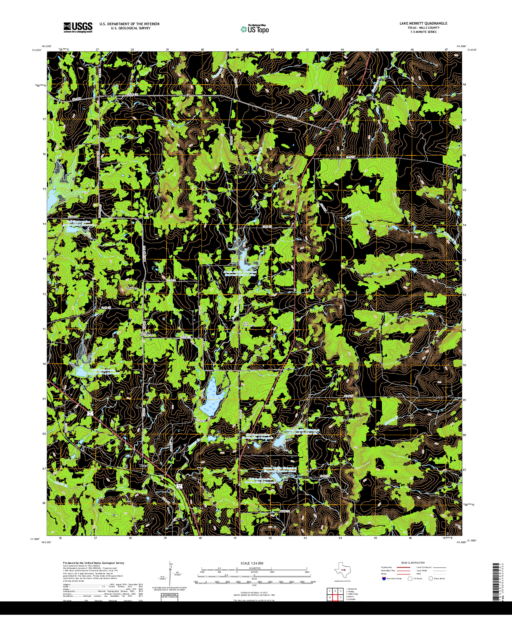 USGS US TOPO 7.5-MINUTE MAP FOR LAKE MERRITT, TX 2019