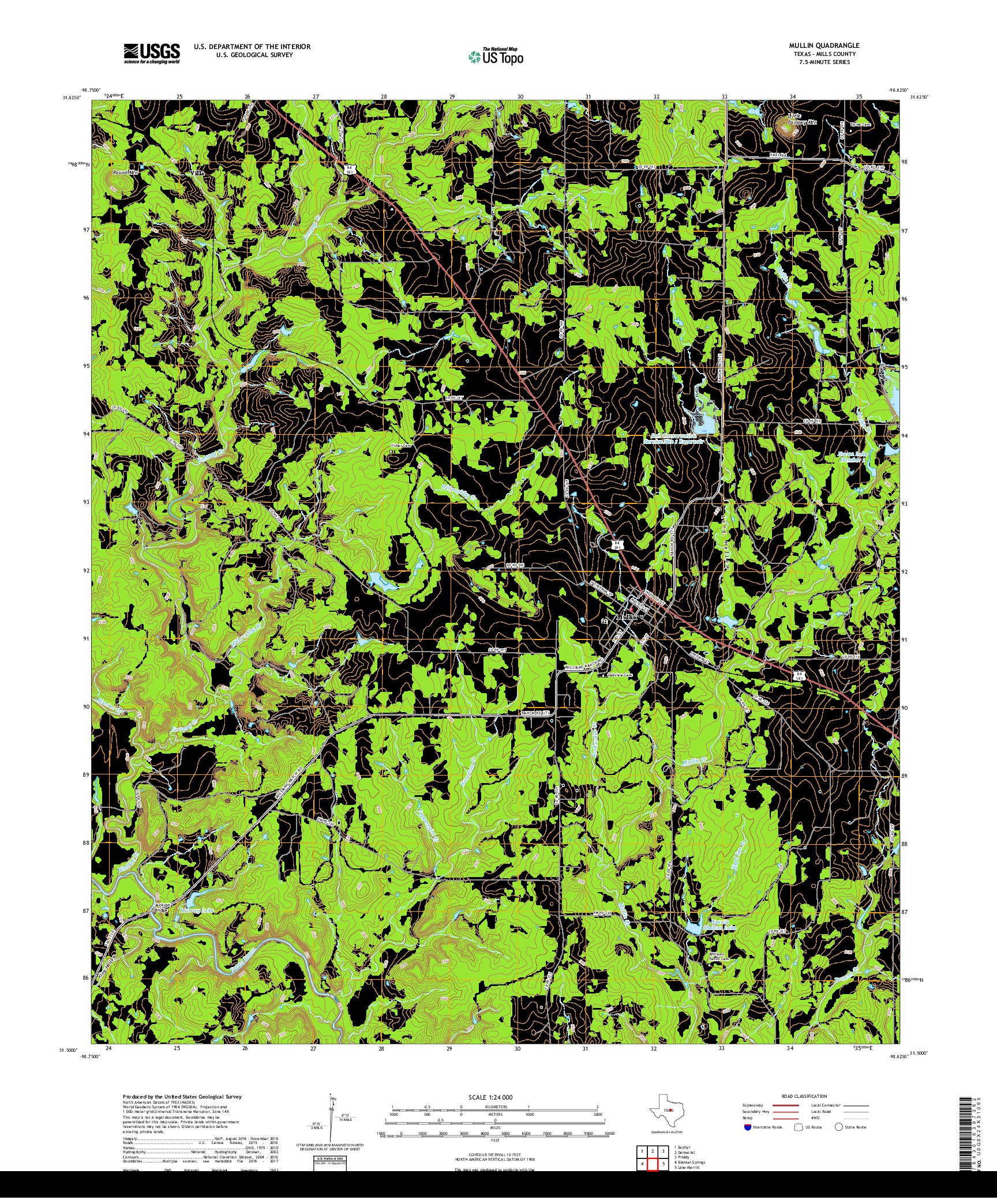 USGS US TOPO 7.5-MINUTE MAP FOR MULLIN, TX 2019