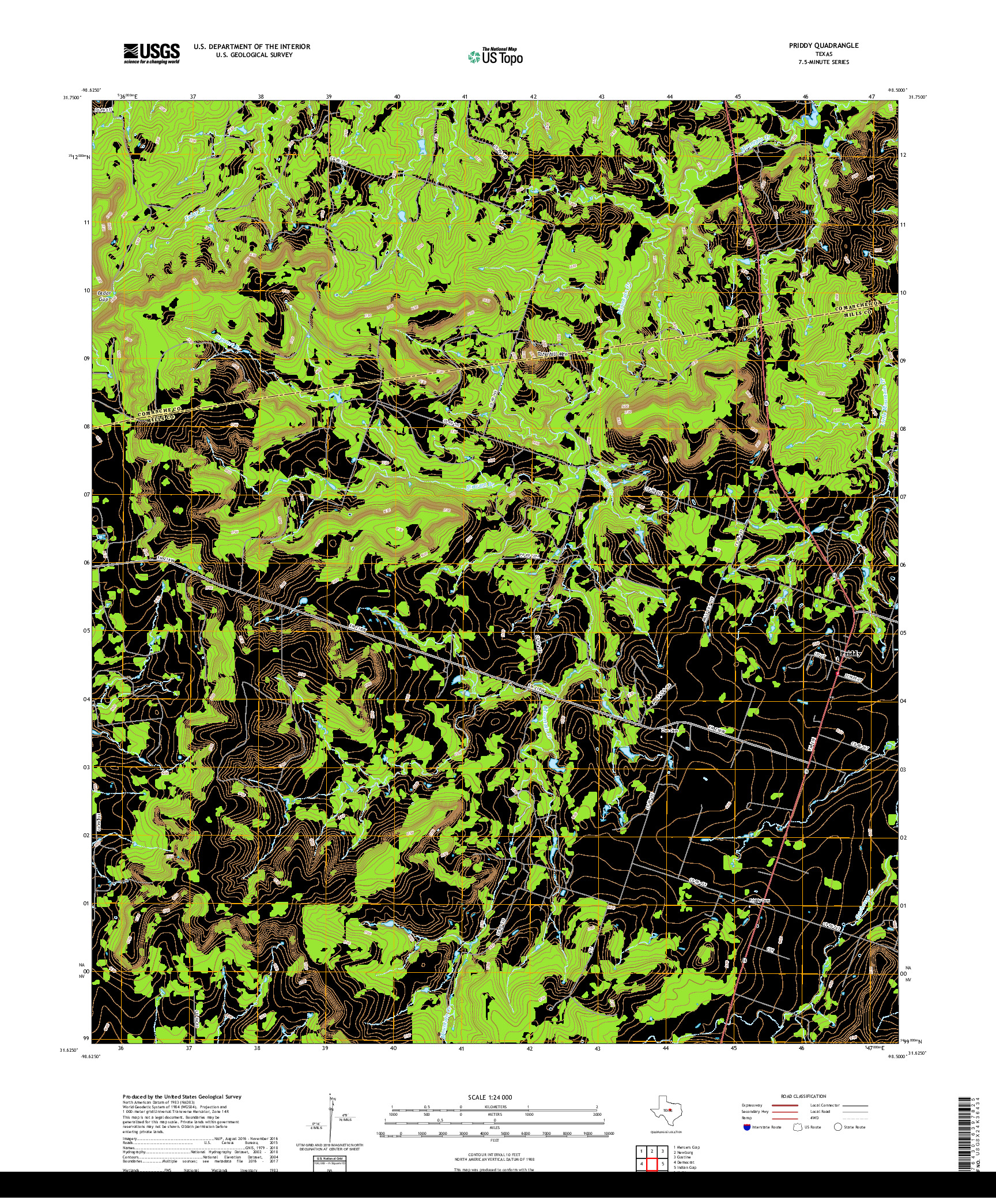 USGS US TOPO 7.5-MINUTE MAP FOR PRIDDY, TX 2019