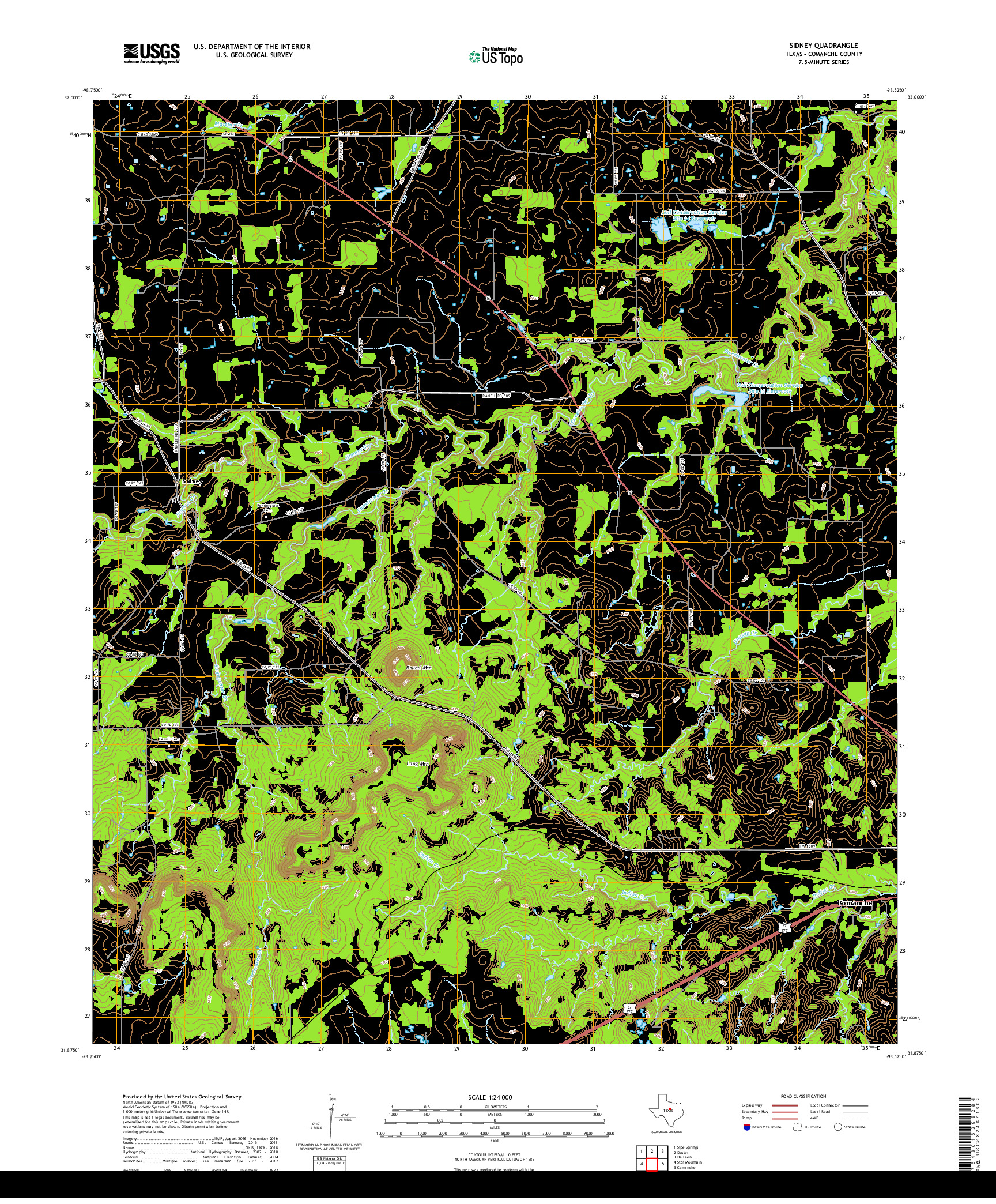 USGS US TOPO 7.5-MINUTE MAP FOR SIDNEY, TX 2019