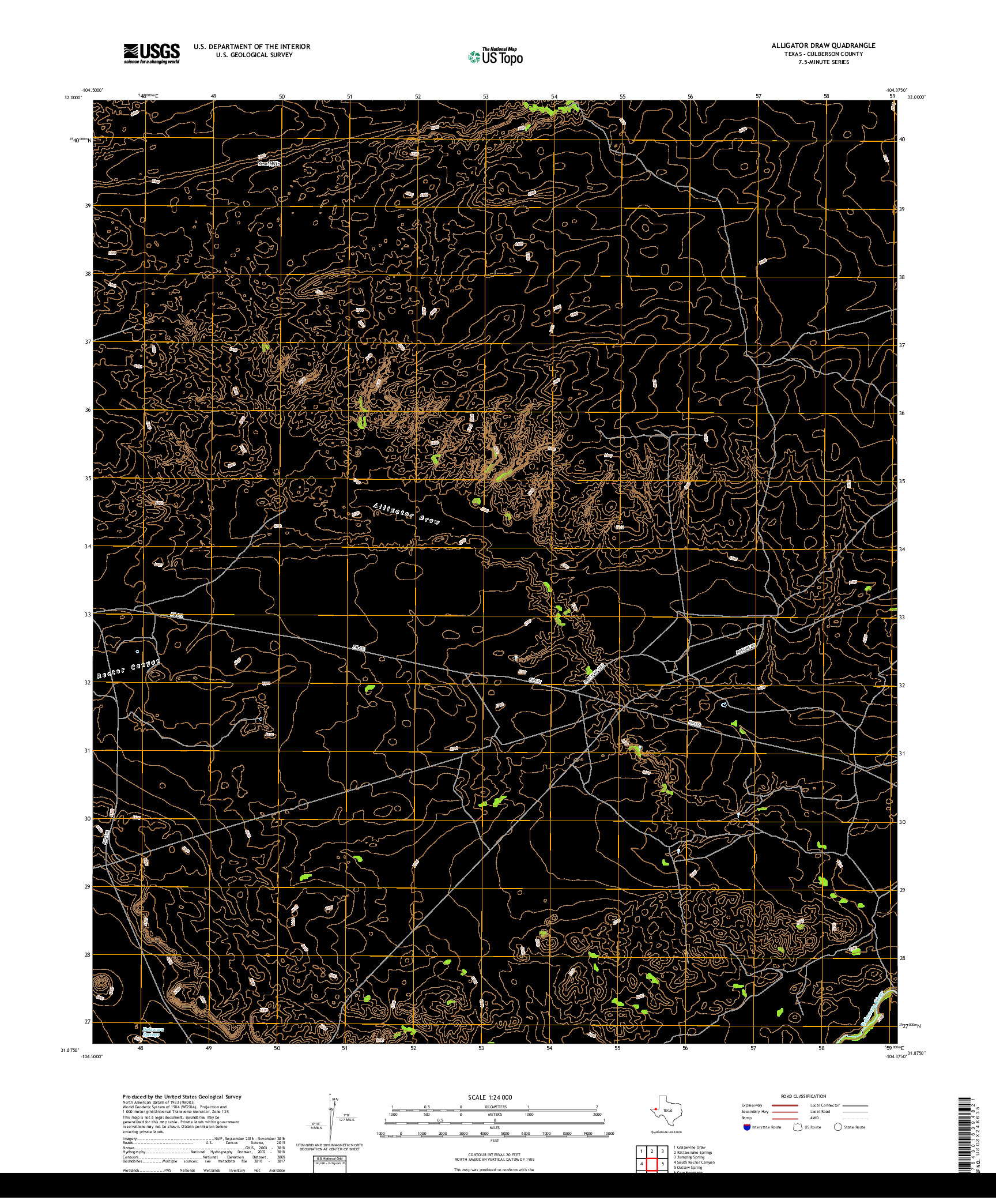 USGS US TOPO 7.5-MINUTE MAP FOR ALLIGATOR DRAW, TX 2019