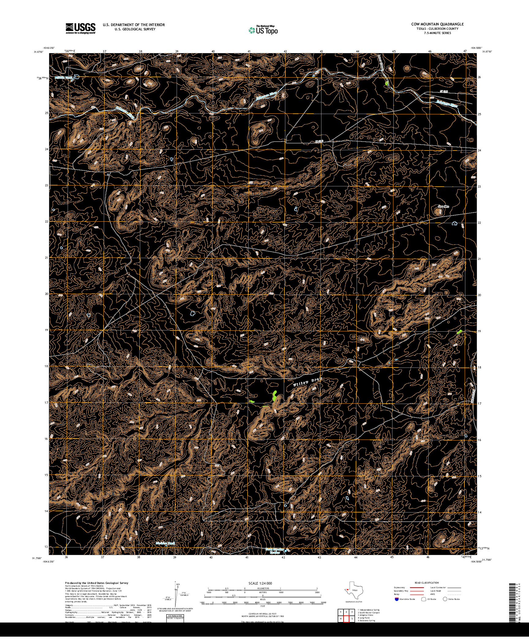 USGS US TOPO 7.5-MINUTE MAP FOR COW MOUNTAIN, TX 2019