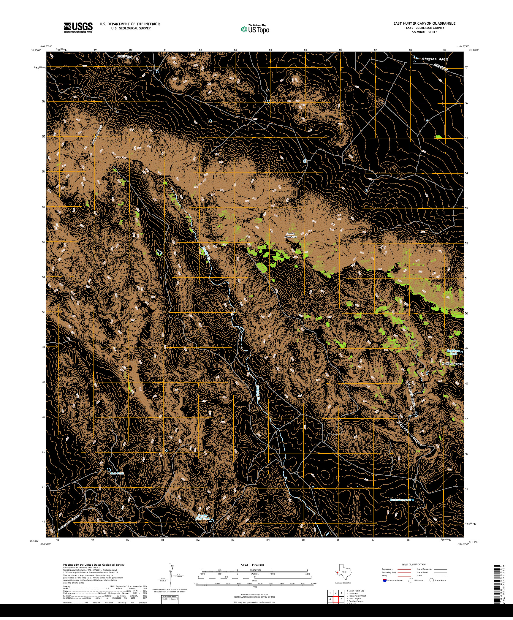 USGS US TOPO 7.5-MINUTE MAP FOR EAST HUNTER CANYON, TX 2019