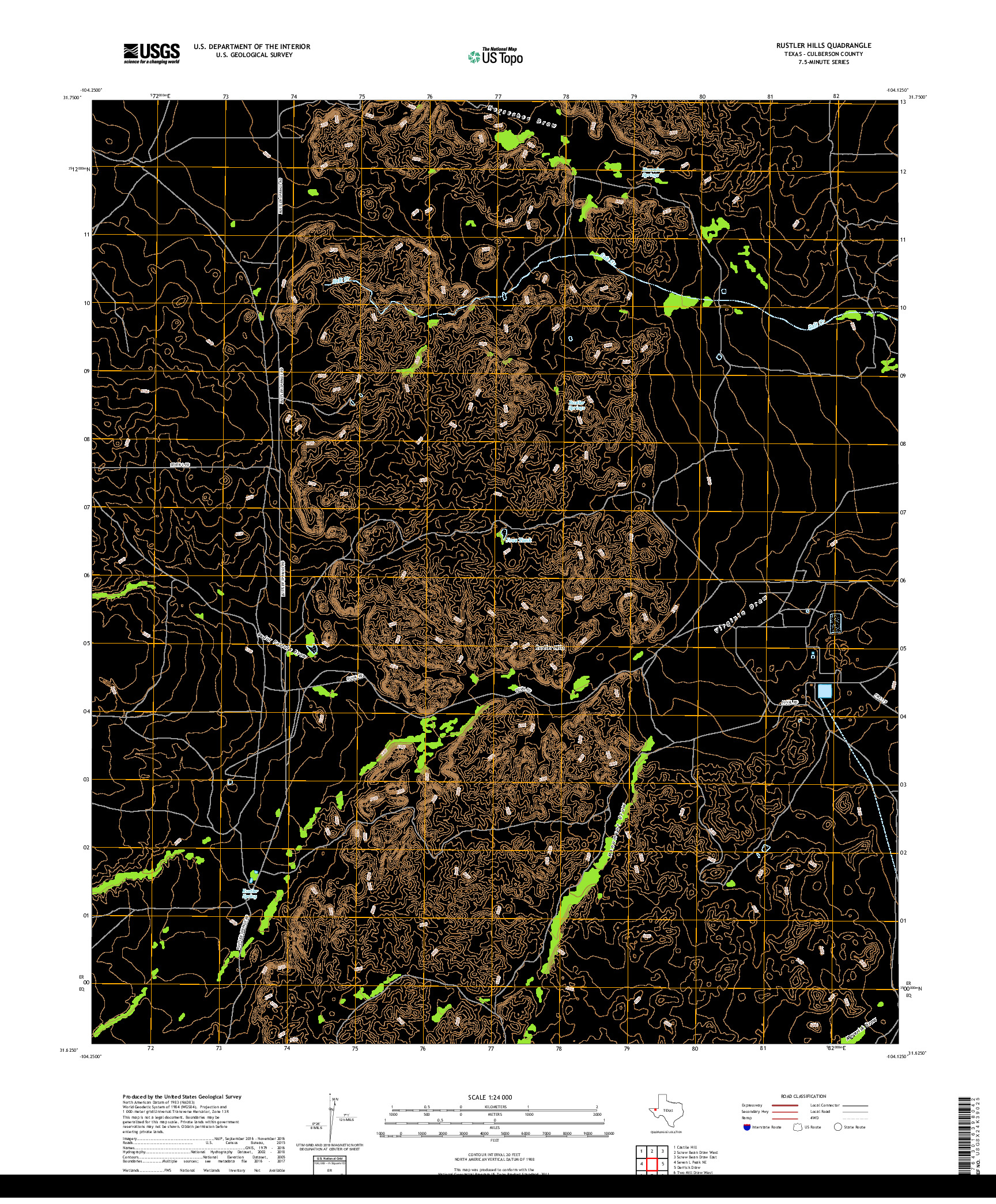 USGS US TOPO 7.5-MINUTE MAP FOR RUSTLER HILLS, TX 2019