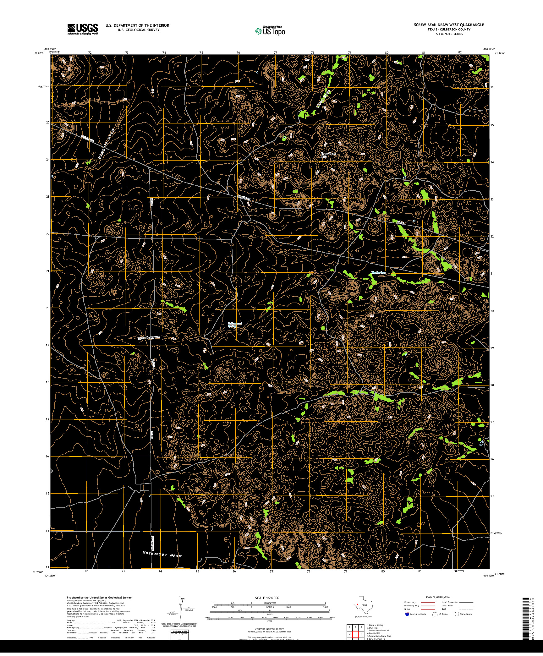 USGS US TOPO 7.5-MINUTE MAP FOR SCREW BEAN DRAW WEST, TX 2019
