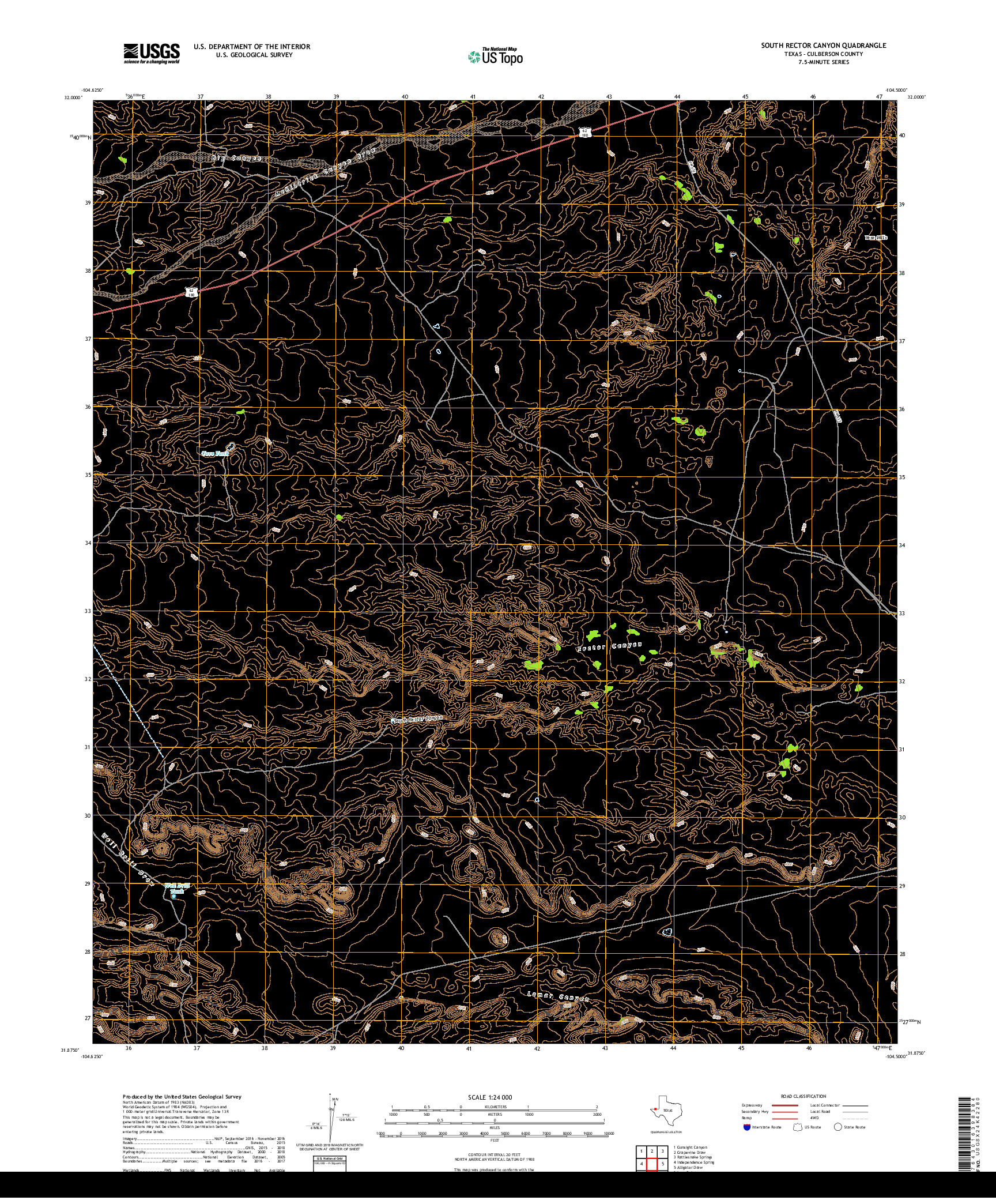 USGS US TOPO 7.5-MINUTE MAP FOR SOUTH RECTOR CANYON, TX 2019