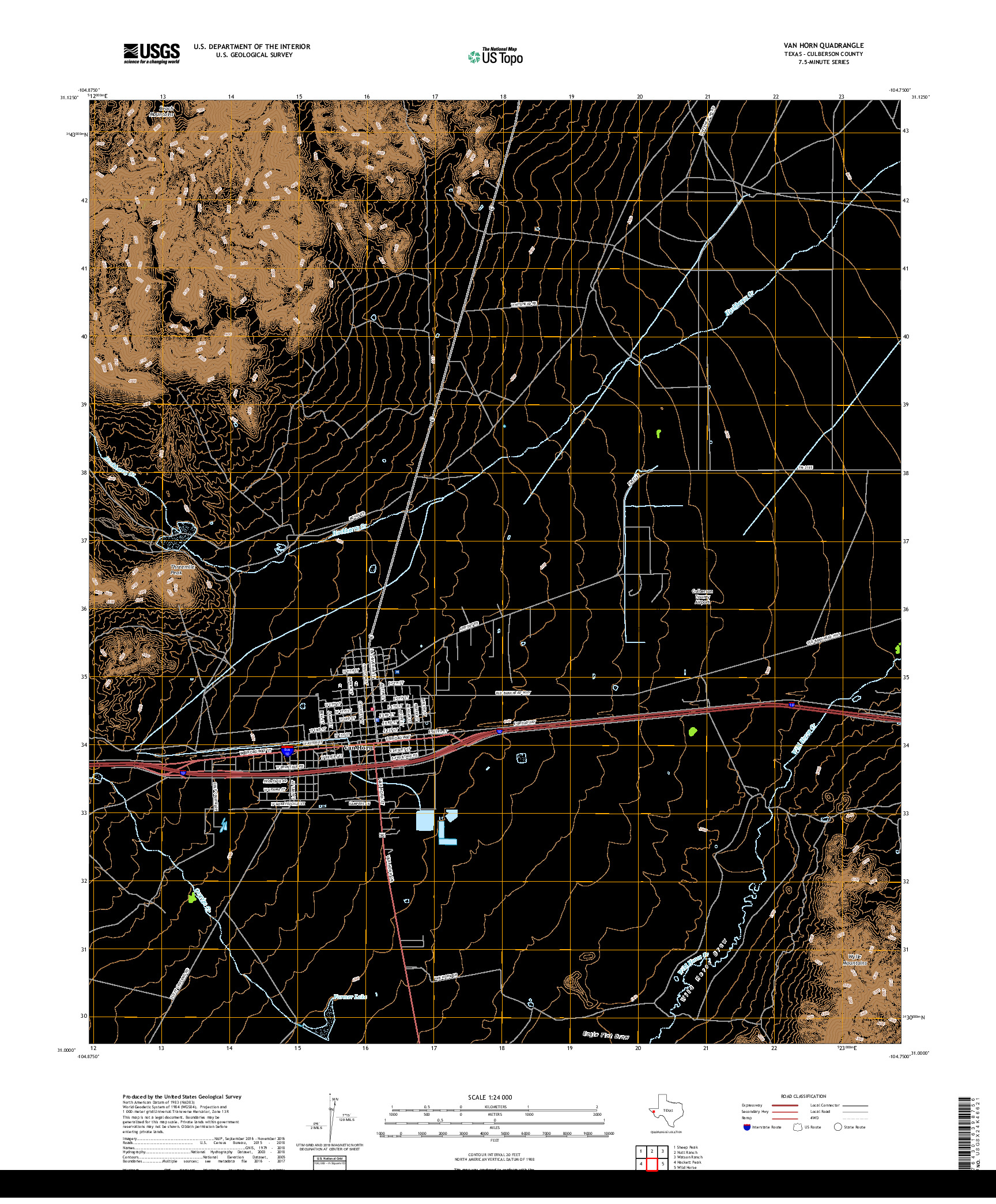 USGS US TOPO 7.5-MINUTE MAP FOR VAN HORN, TX 2019