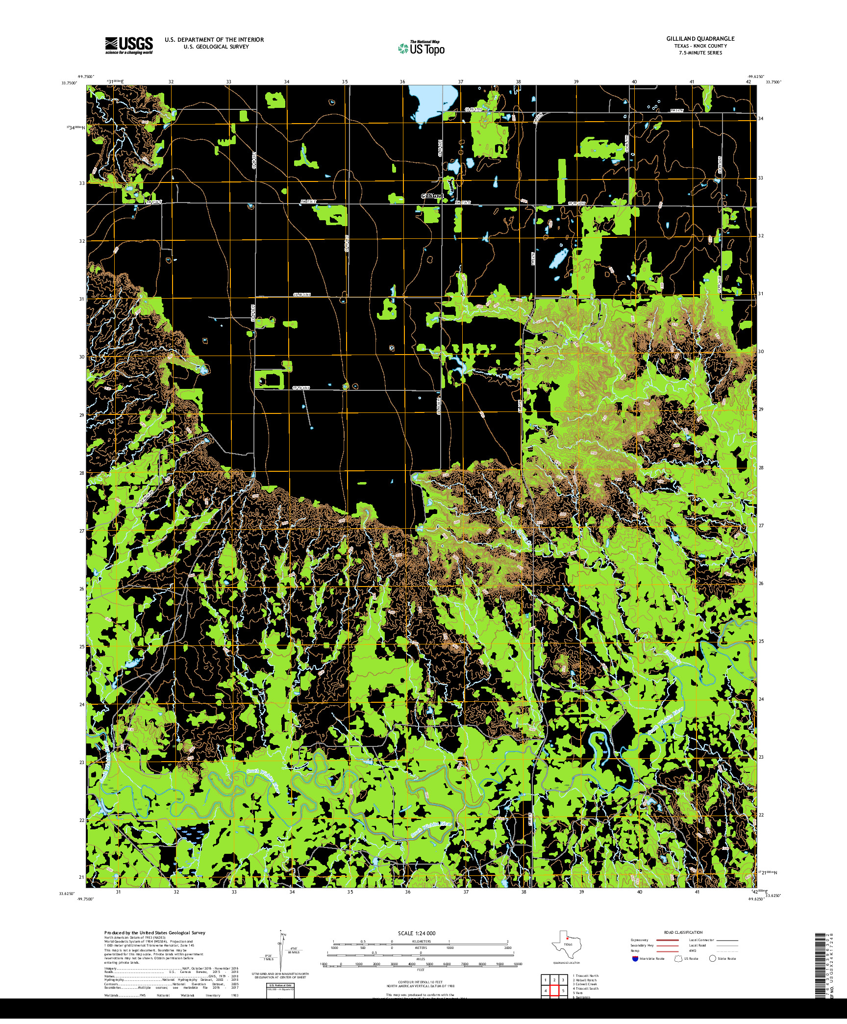 USGS US TOPO 7.5-MINUTE MAP FOR GILLILAND, TX 2019