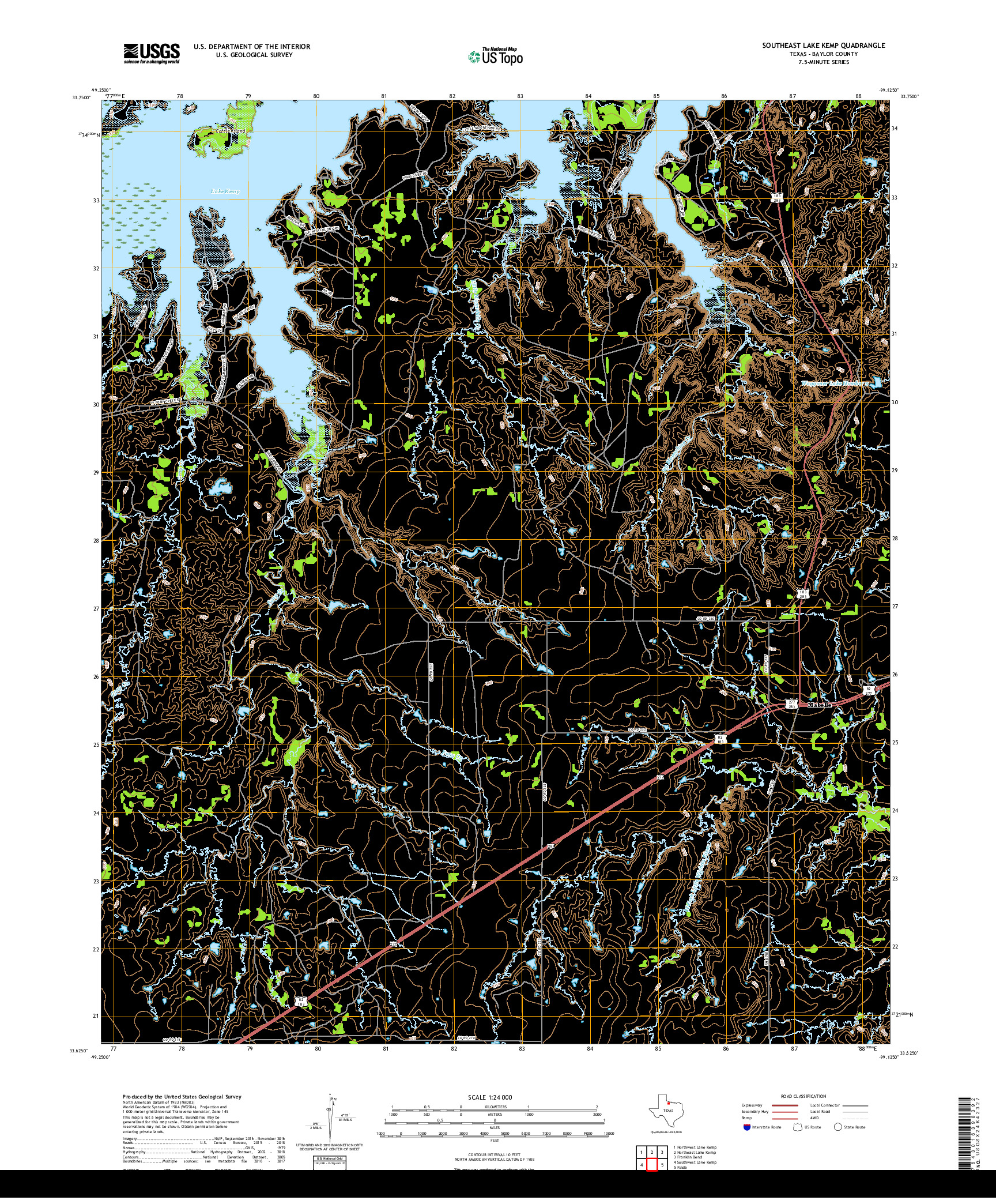 USGS US TOPO 7.5-MINUTE MAP FOR SOUTHEAST LAKE KEMP, TX 2019