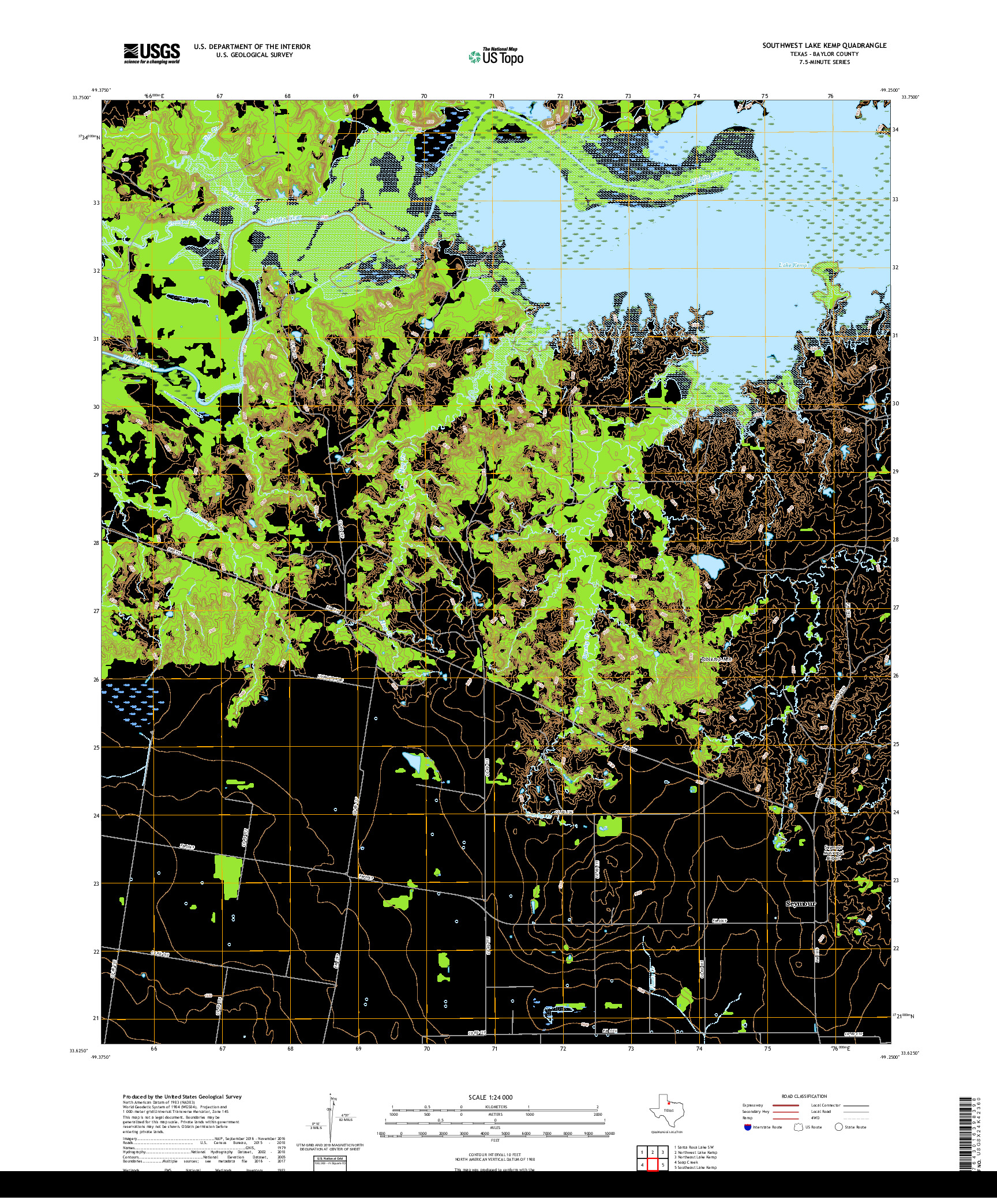 USGS US TOPO 7.5-MINUTE MAP FOR SOUTHWEST LAKE KEMP, TX 2019