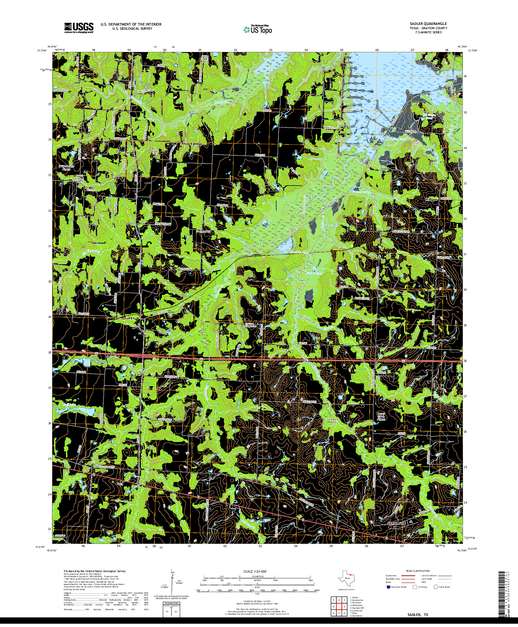 USGS US TOPO 7.5-MINUTE MAP FOR SADLER, TX 2019