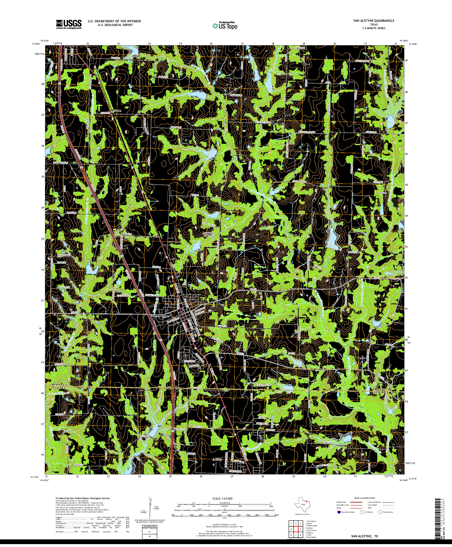 USGS US TOPO 7.5-MINUTE MAP FOR VAN ALSTYNE, TX 2019